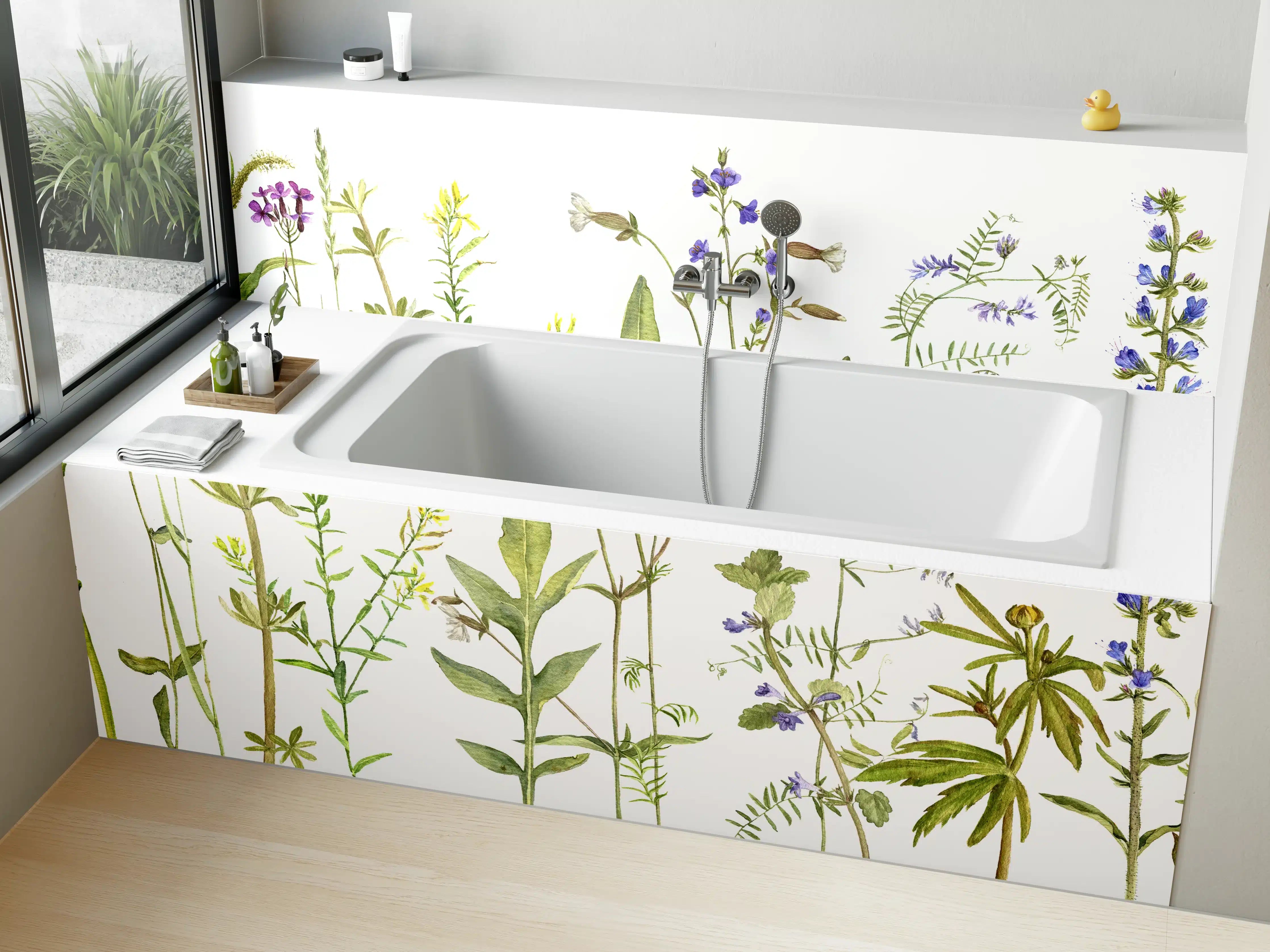 Badewannen-Rückwand - Ländliche Blumenwiese im Frühling