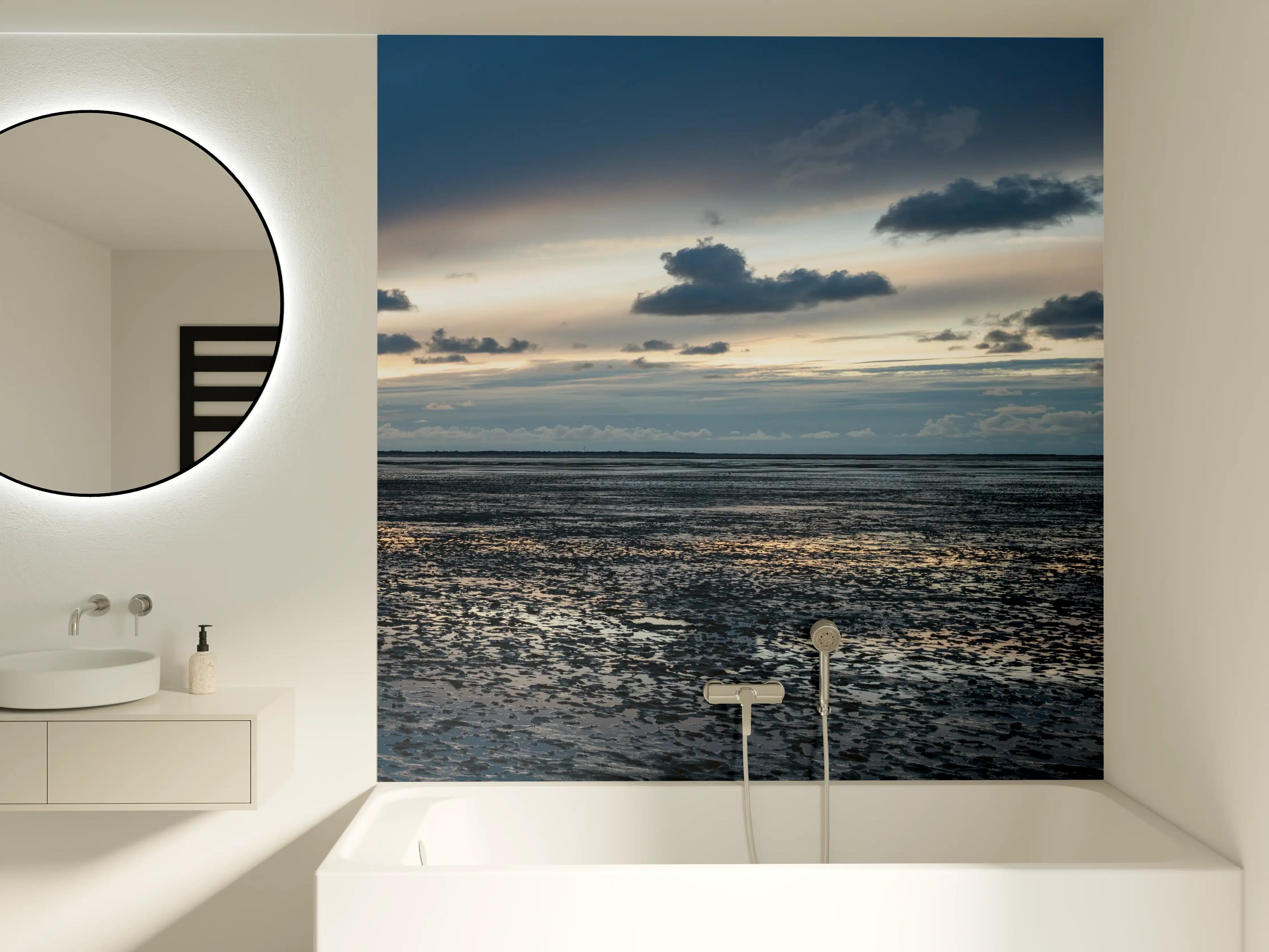 Badewannen-Rückwand - Landschaft am Meer bei Sonnenuntergang