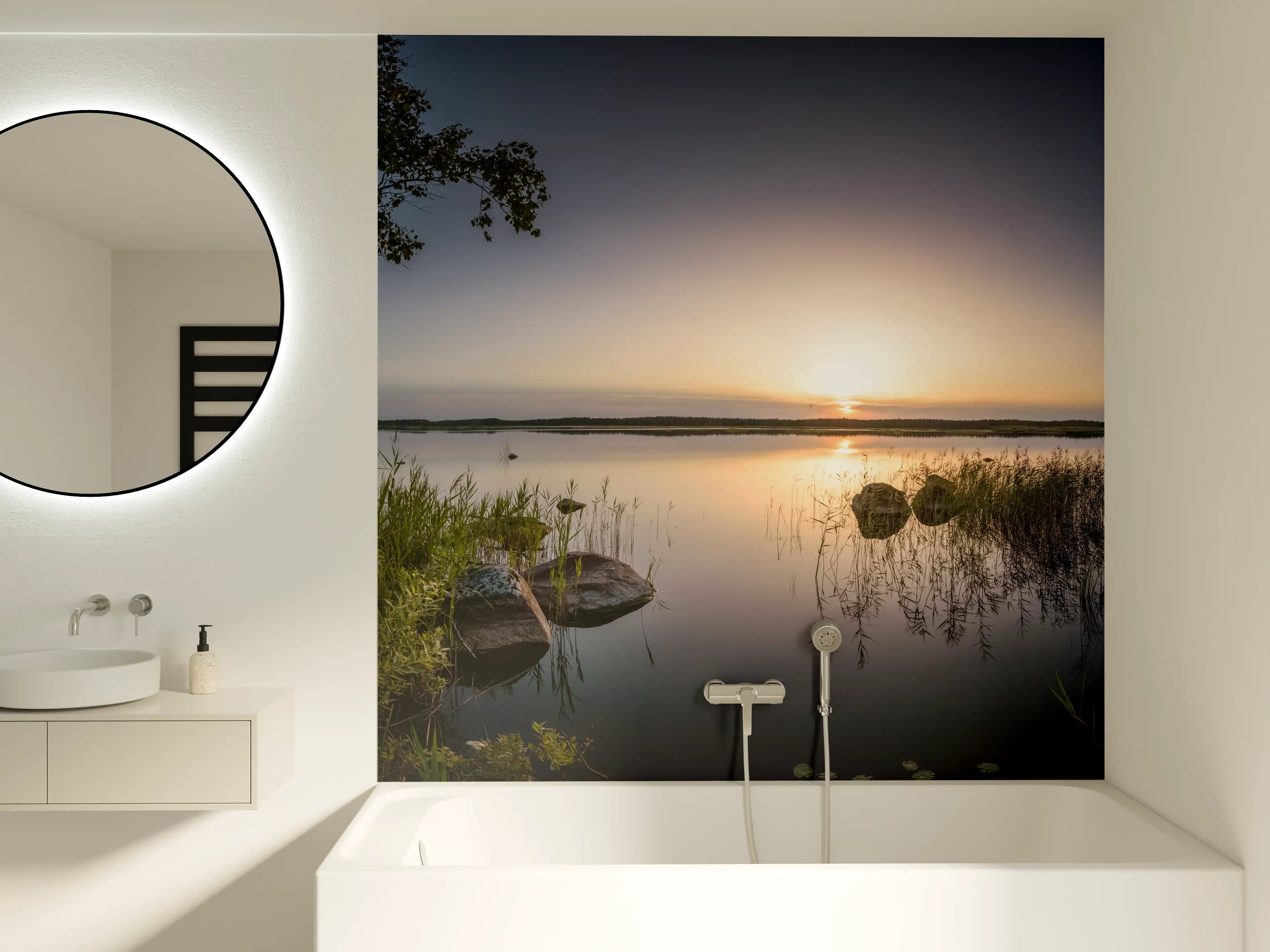 Badewannen-Rückwand - Landschaft in der Dämmerung - Sonnenuntergang