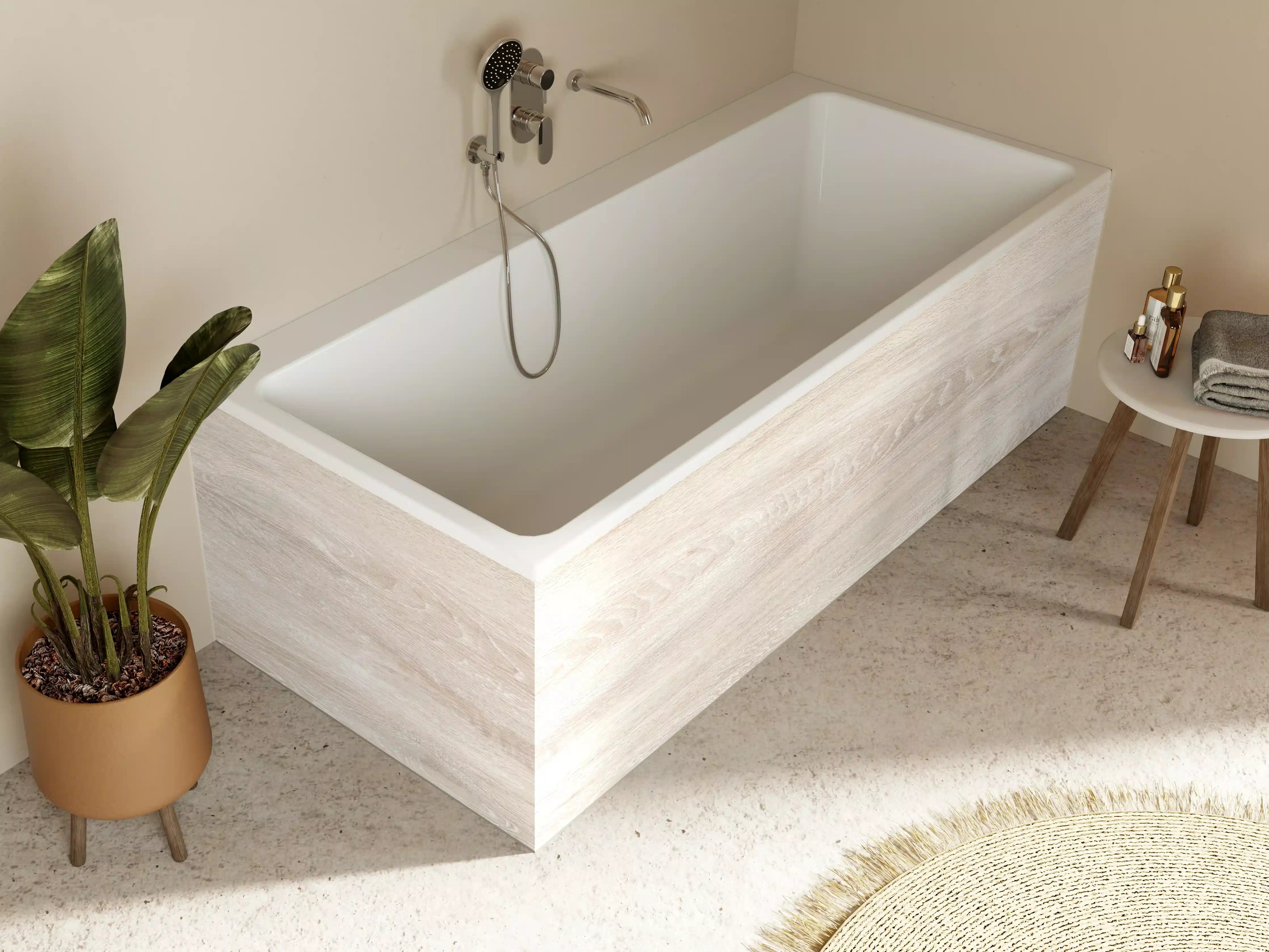 Badewannen-Rückwand - Lange beige Holzplatte