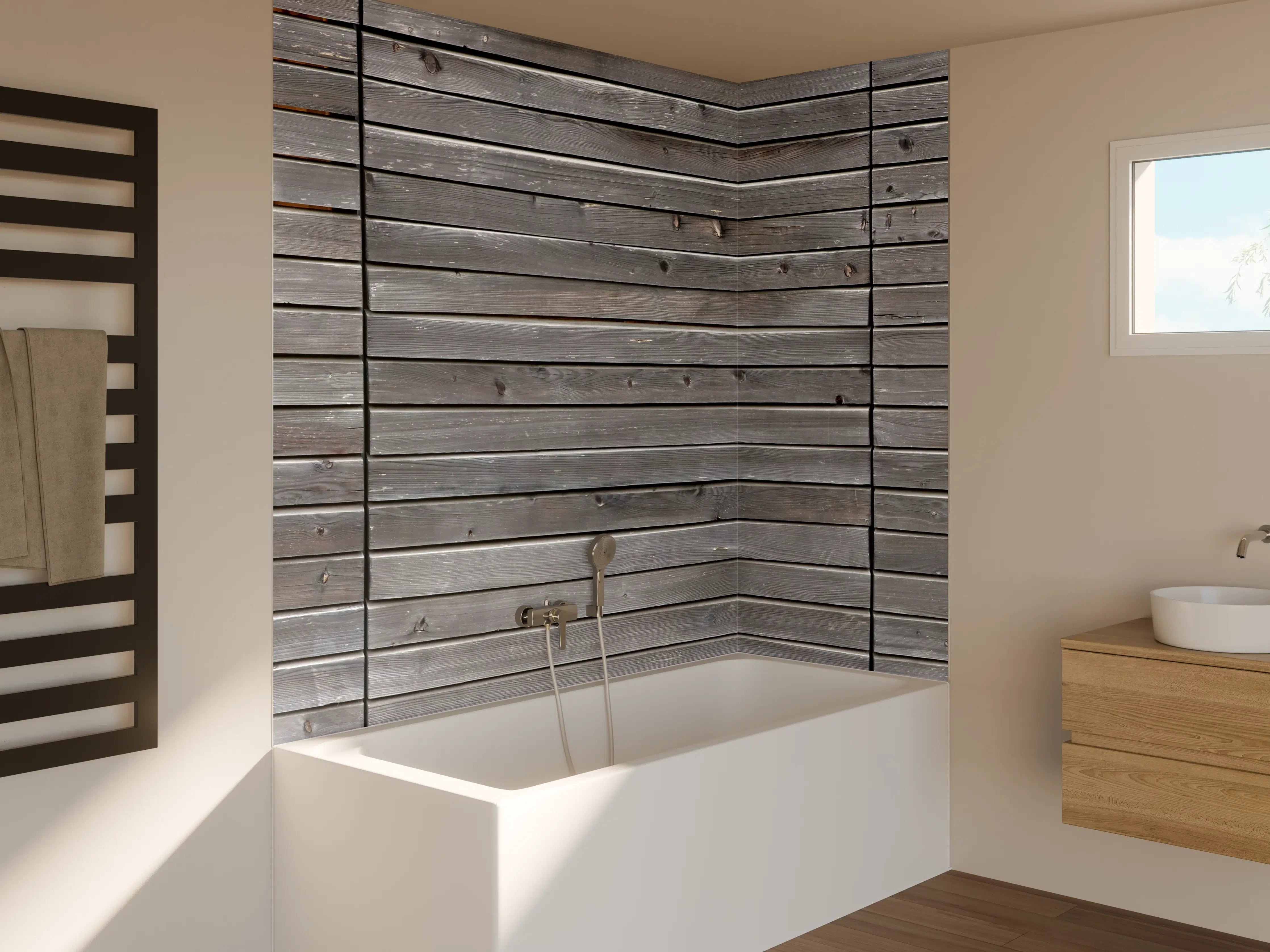 Badewannen-Rückwand - Langer grauer Holzzaun