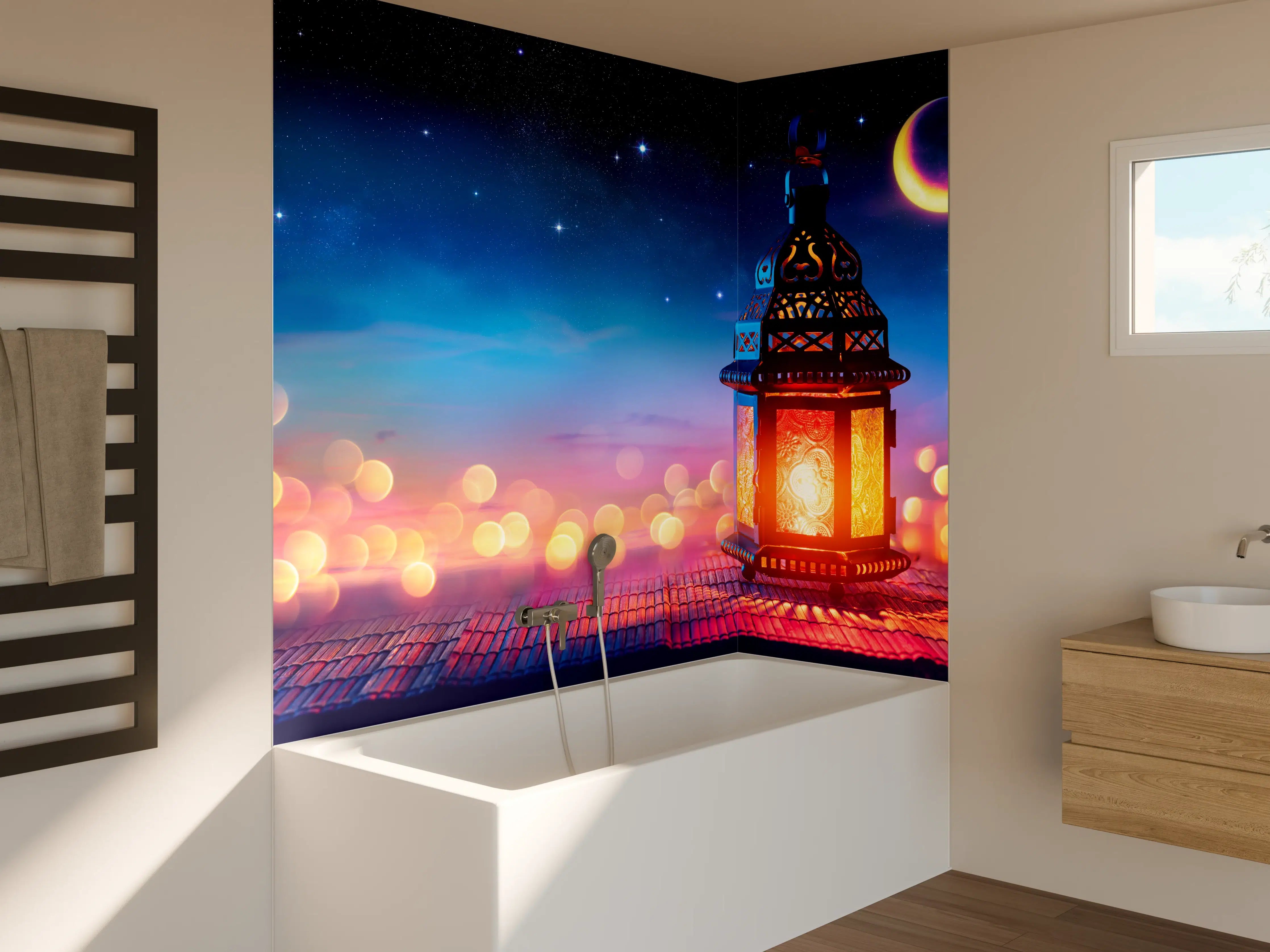Badewannen-Rückwand - Laternenlicht bei Sternenhimmel