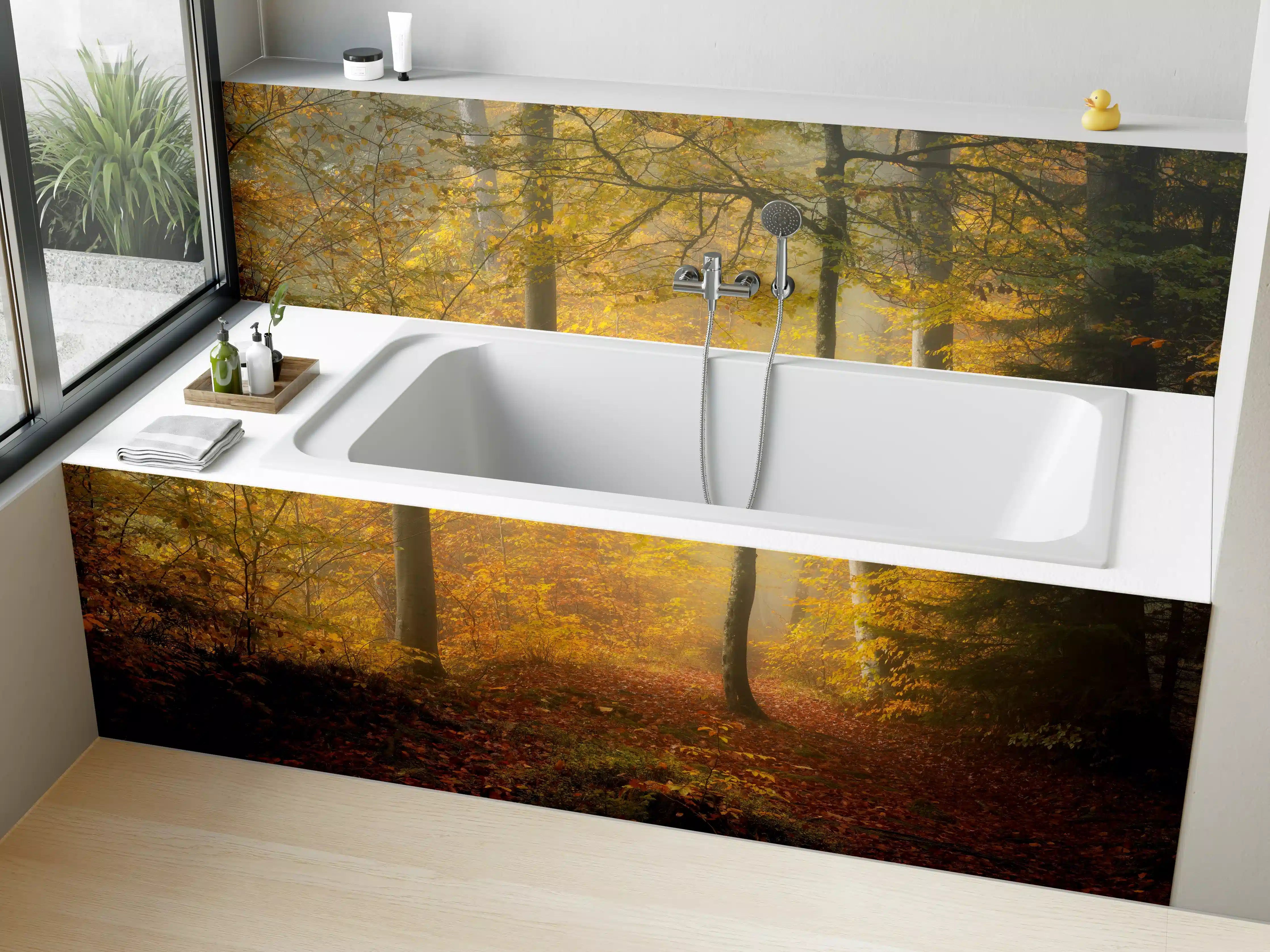 Badewannen-Rückwand - Laub im Wald