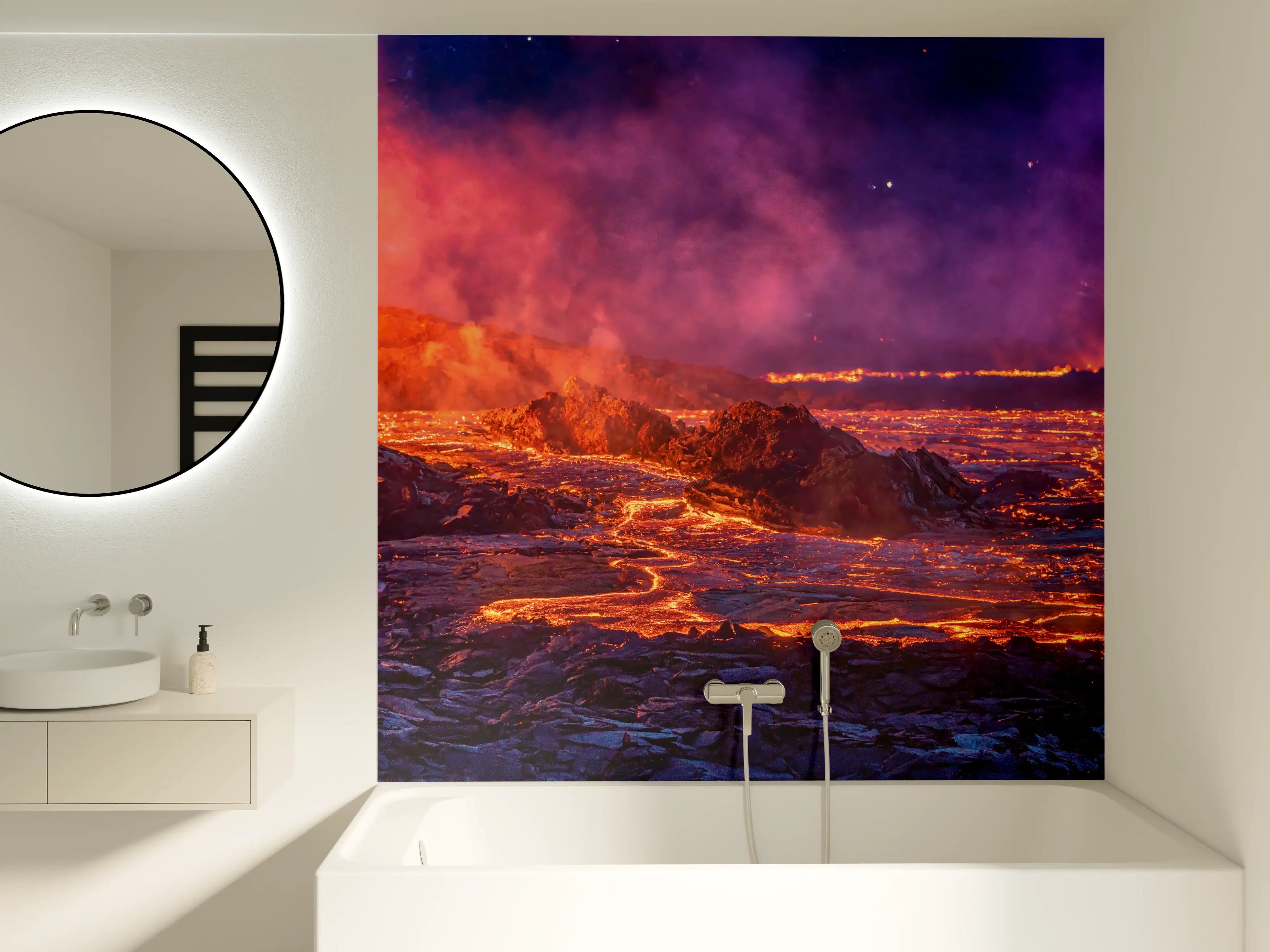 Badewannen-Rückwand - Lavastrom aus dem ausbrechenden Vulkankrater
