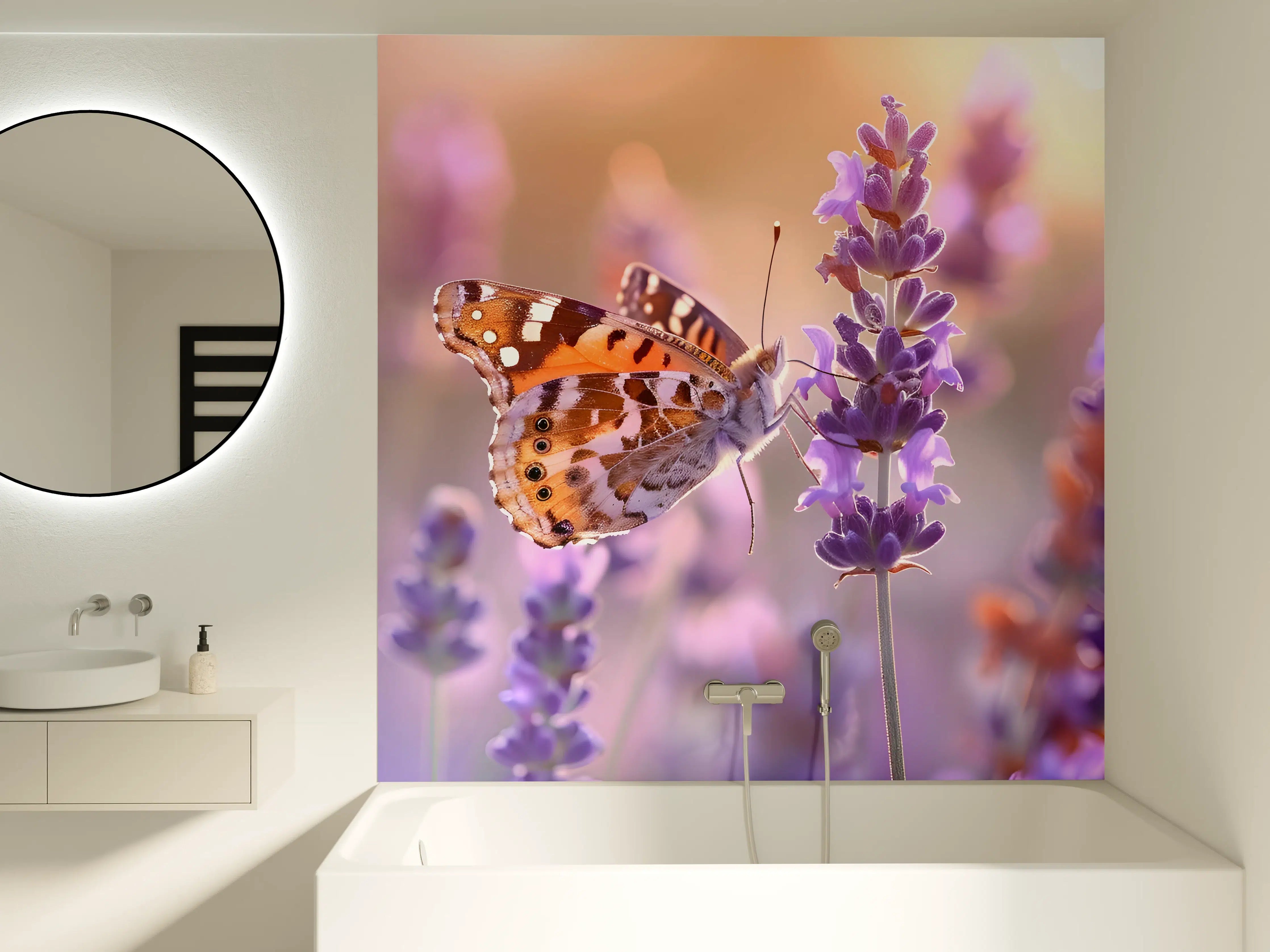 Badewannen-Rückwand - Lavendel-Schmetterling in Pastell