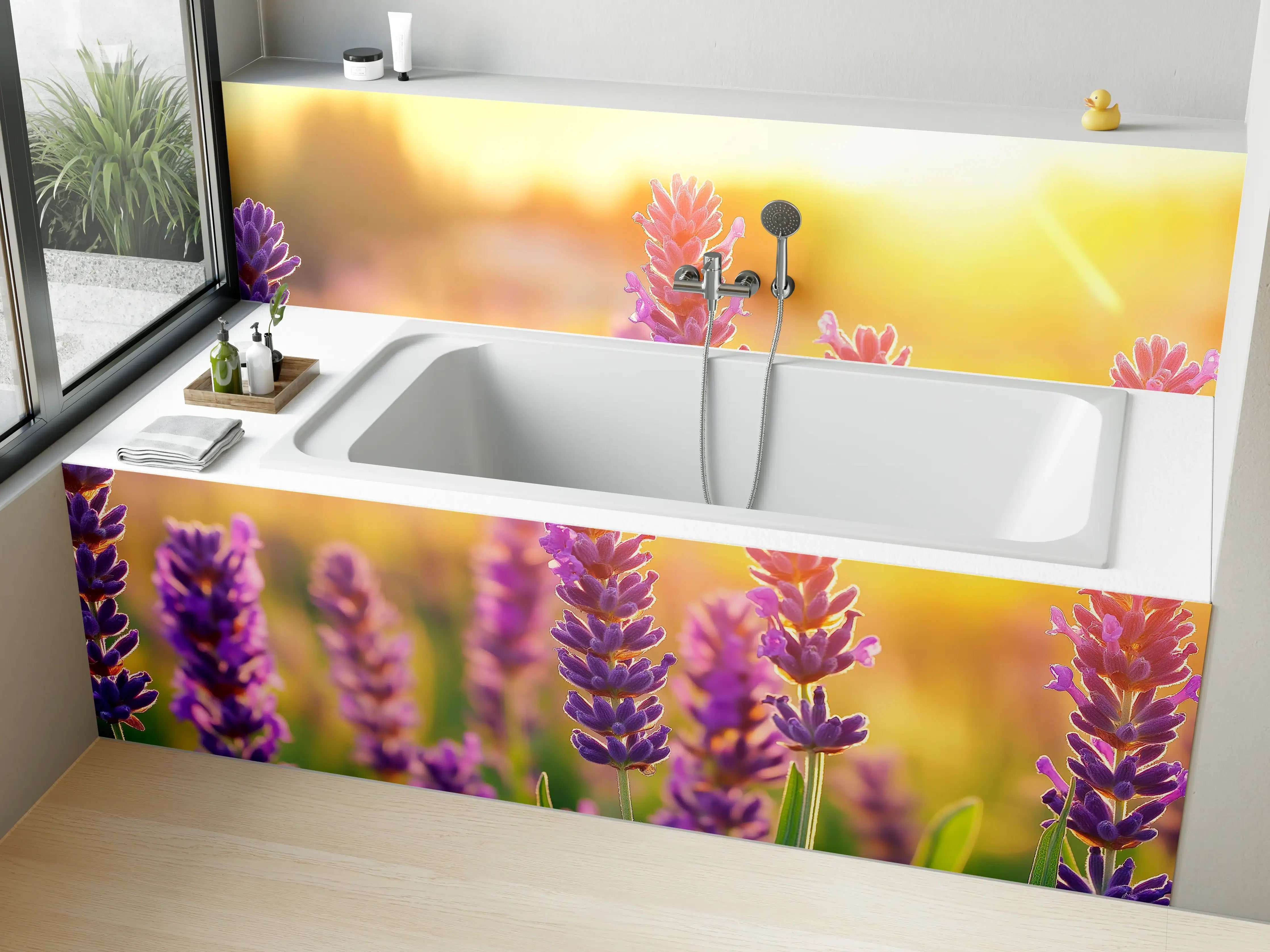 Badewannen-Rückwand - Lavendel in goldenem Abendlicht