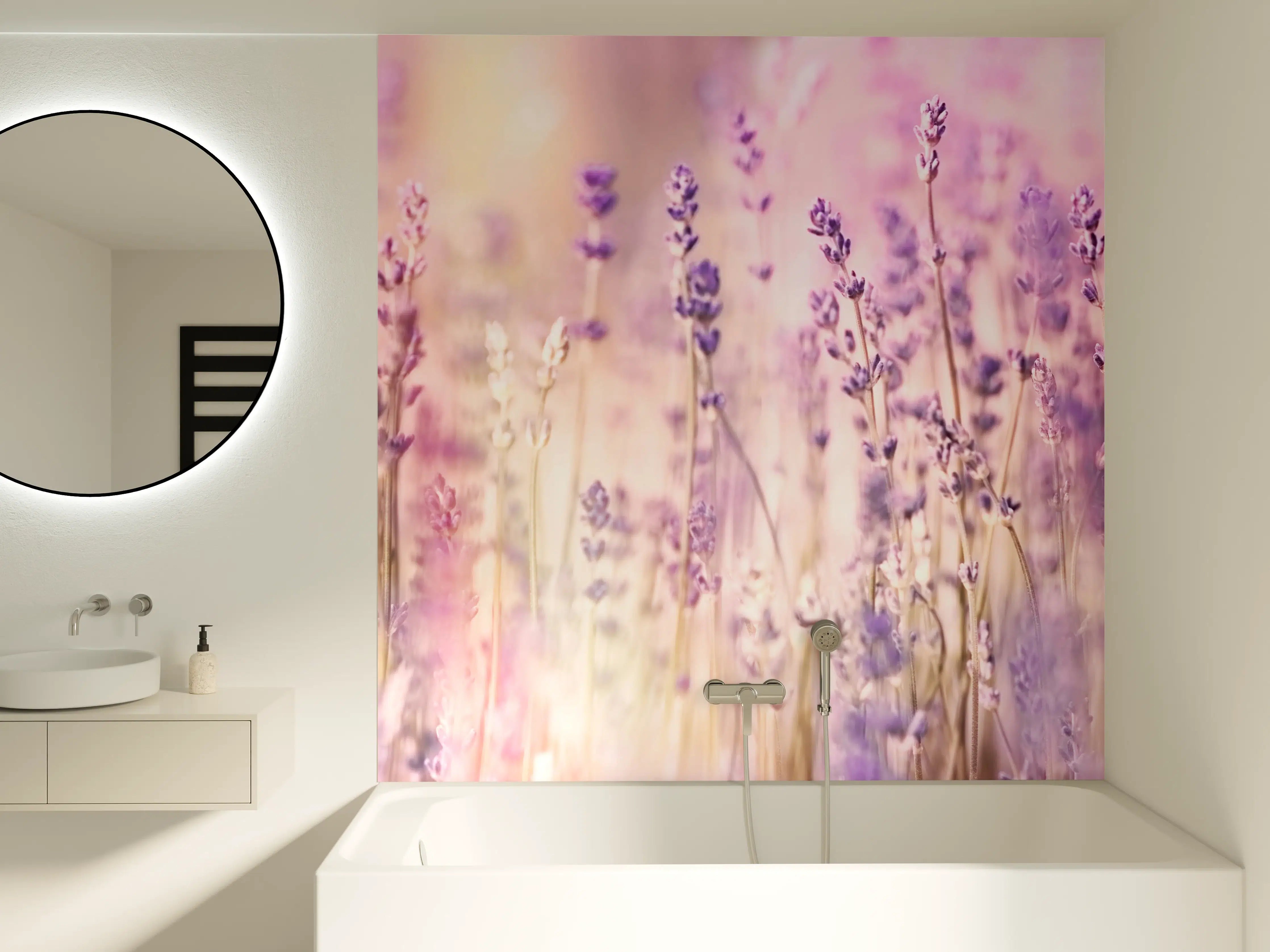 Badewannen-Rückwand - Lavendelfeld Pastell Lila Rosa