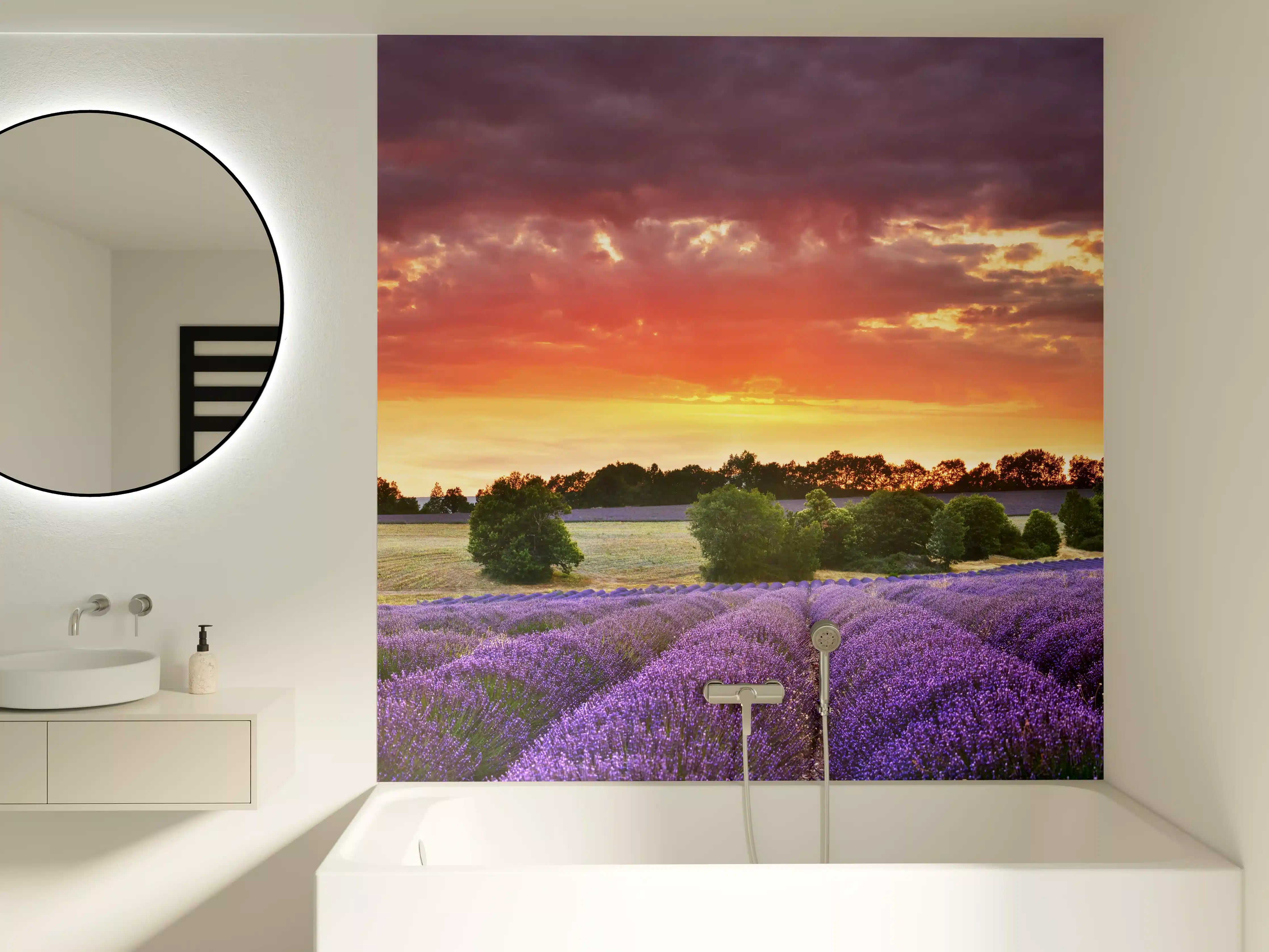 Badewannen-Rückwand - Lavendelfeld bei Sonnenuntergang