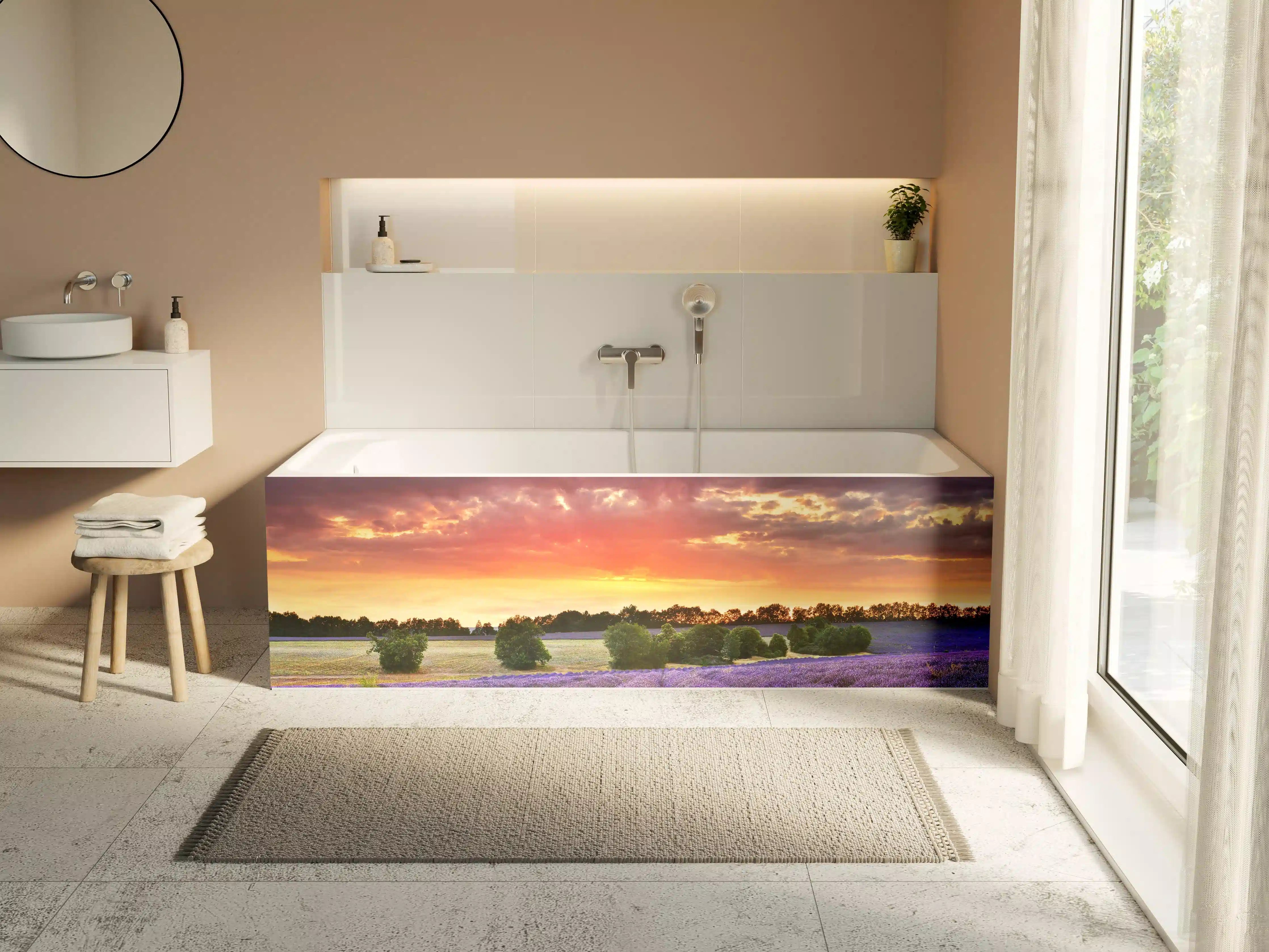 Badewannen-Rückwand - Lavendelfeld bei Sonnenuntergang
