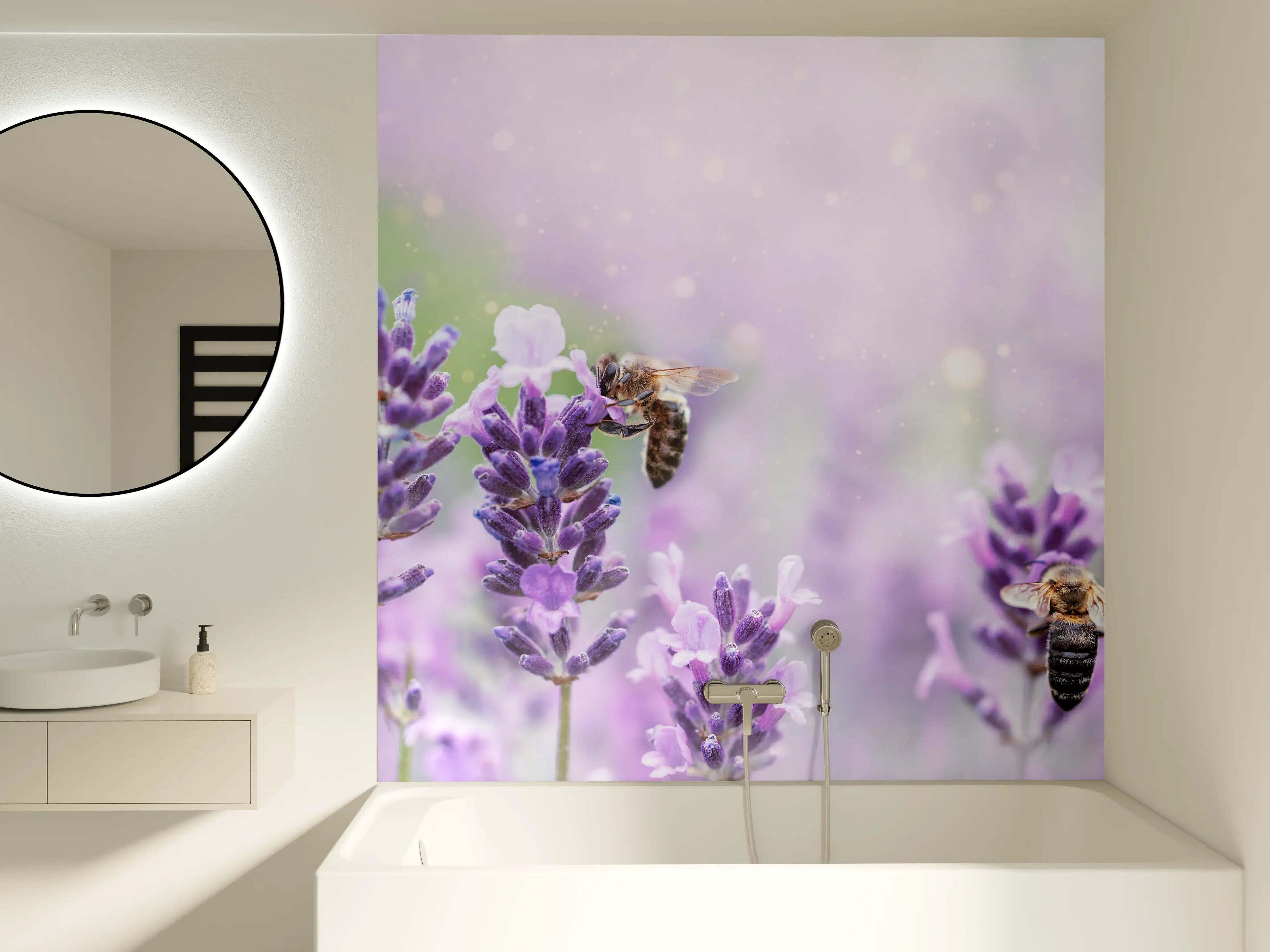 Badewannen-Rückwand - Lavendelfeld mit Bienen