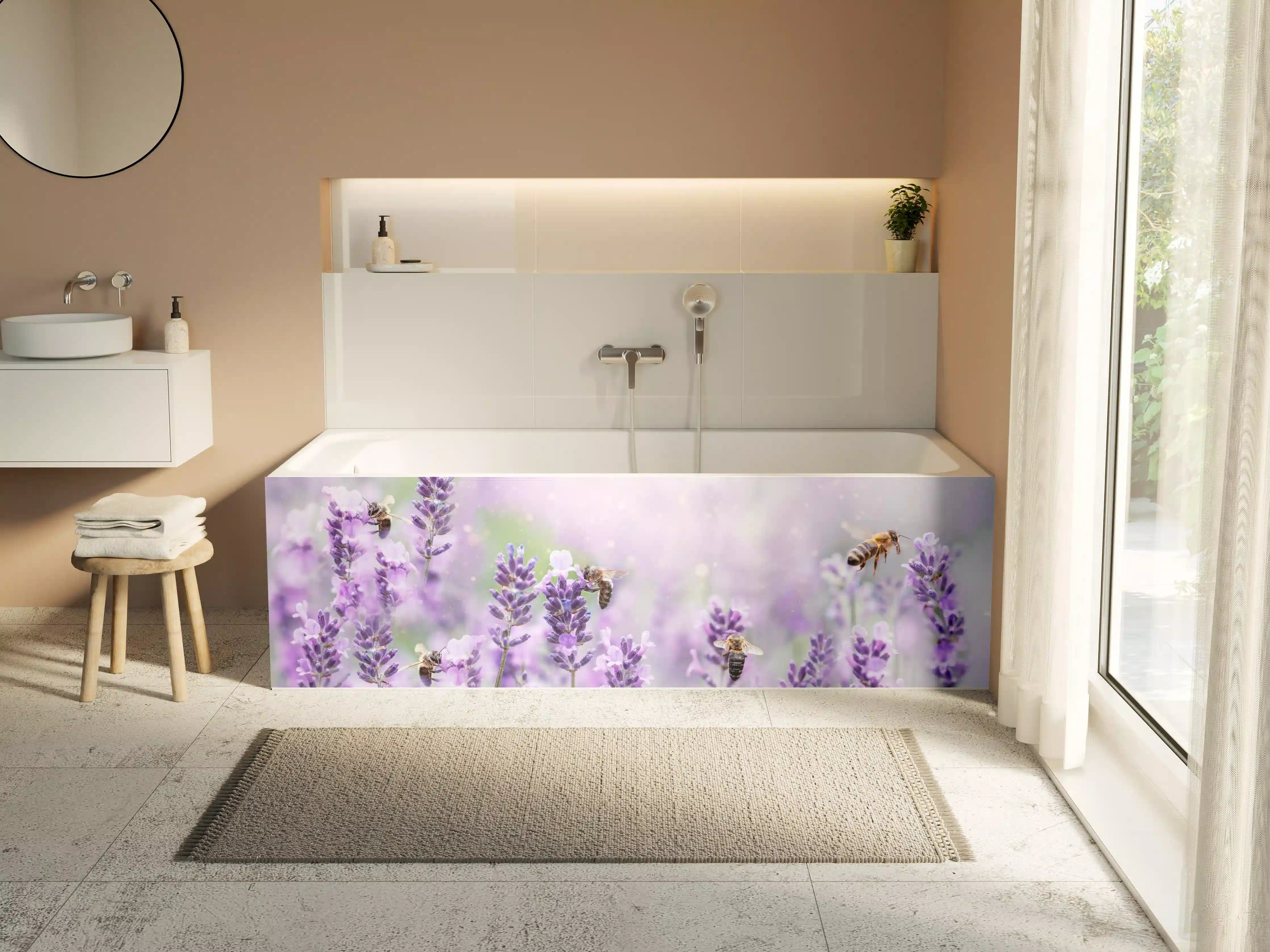 Badewannen-Rückwand - Lavendelfeld mit Bienen