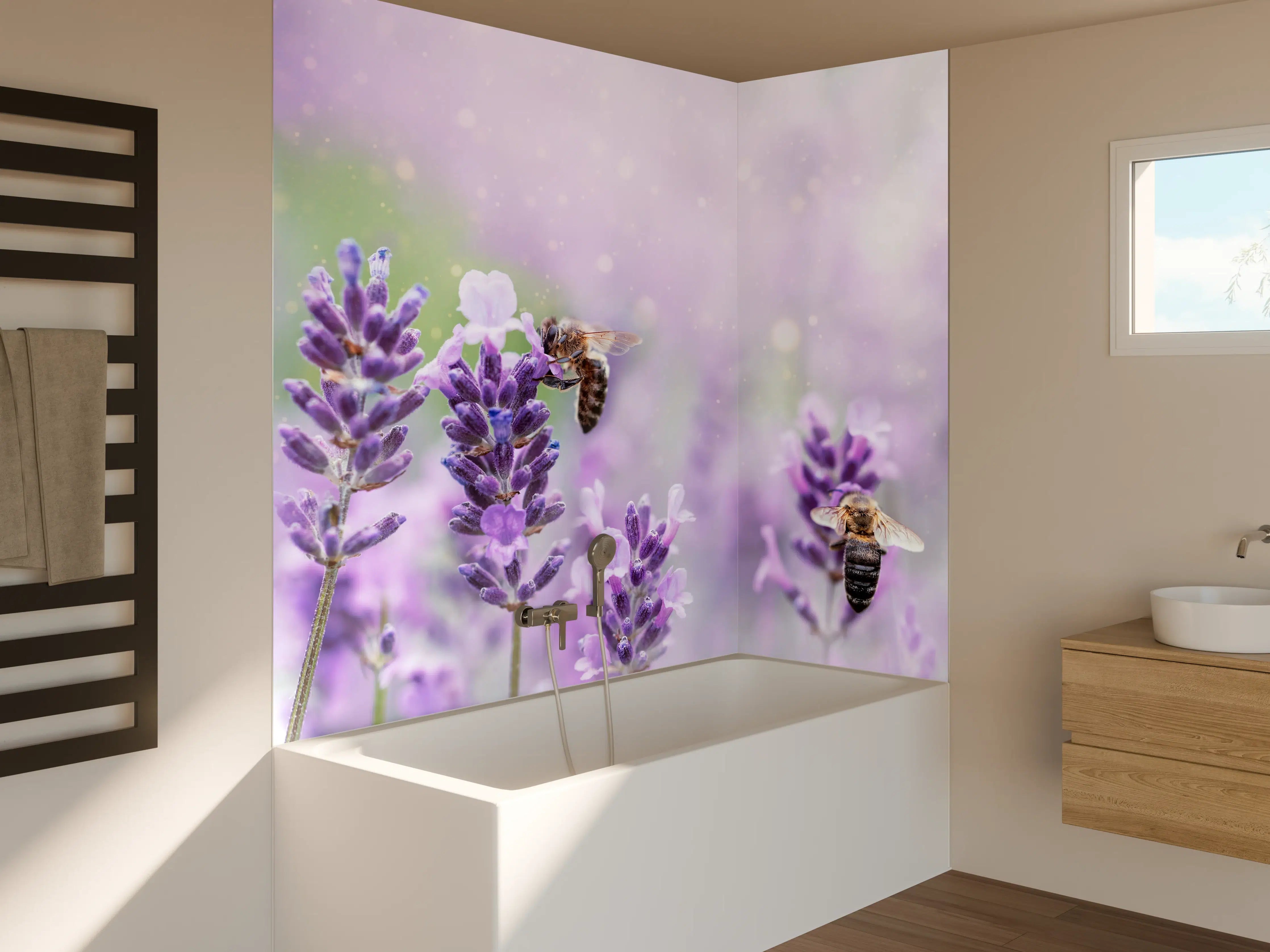 Badewannen-Rückwand - Lavendelfeld mit Bienen