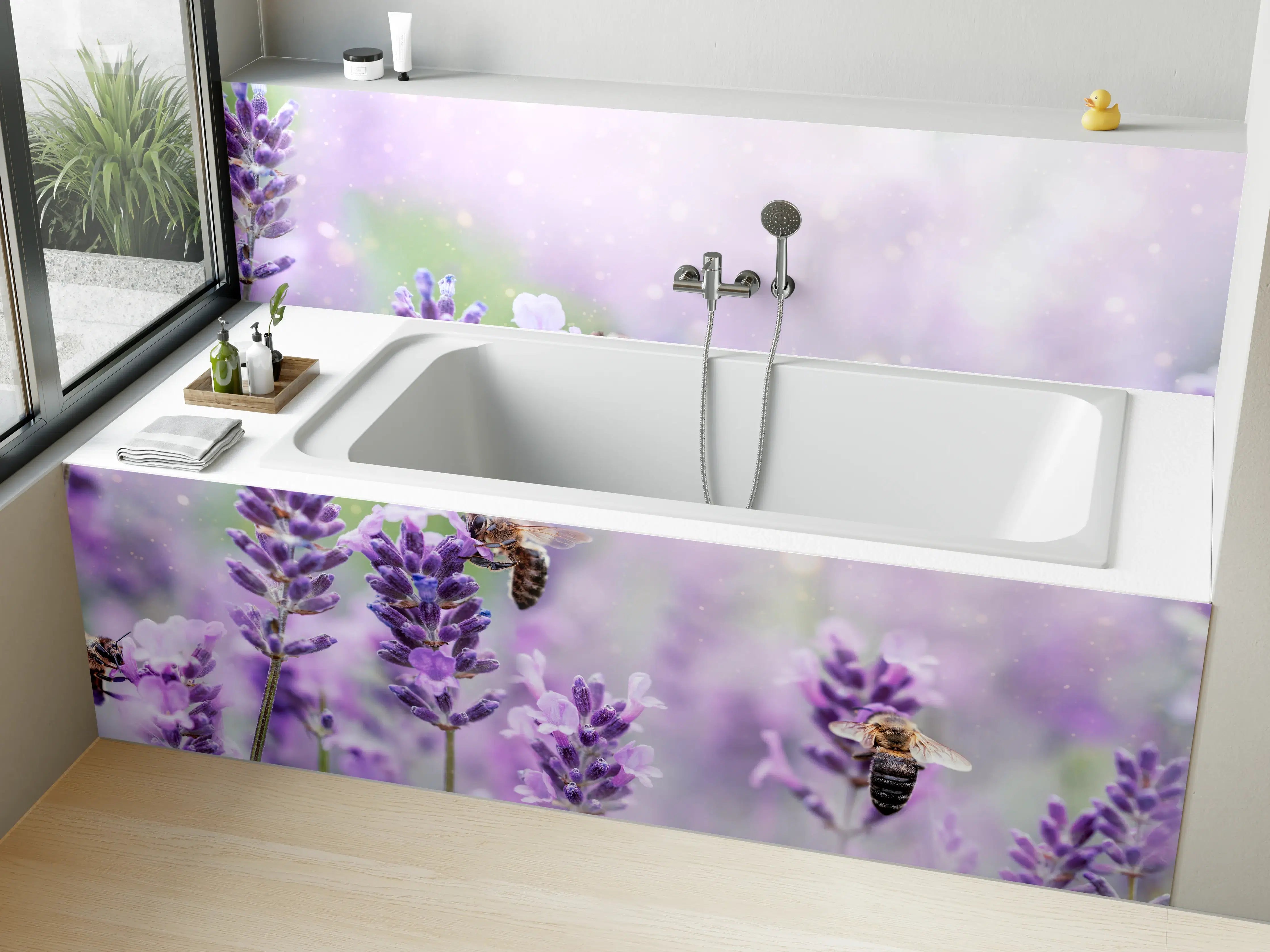 Badewannen-Rückwand - Lavendelfeld mit Bienen