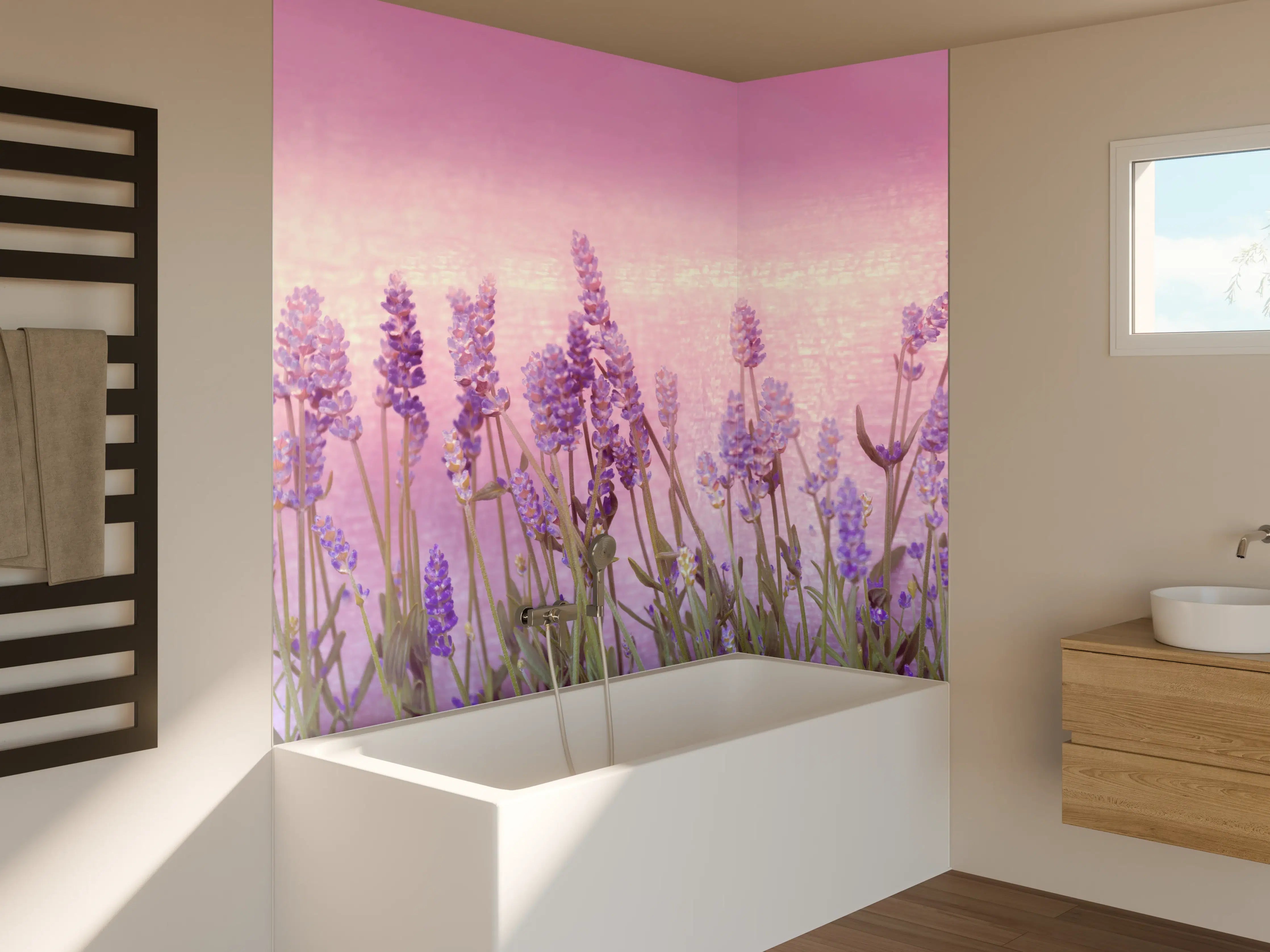 Badewannen-Rückwand - Lavendelwiese Rosa-Lila