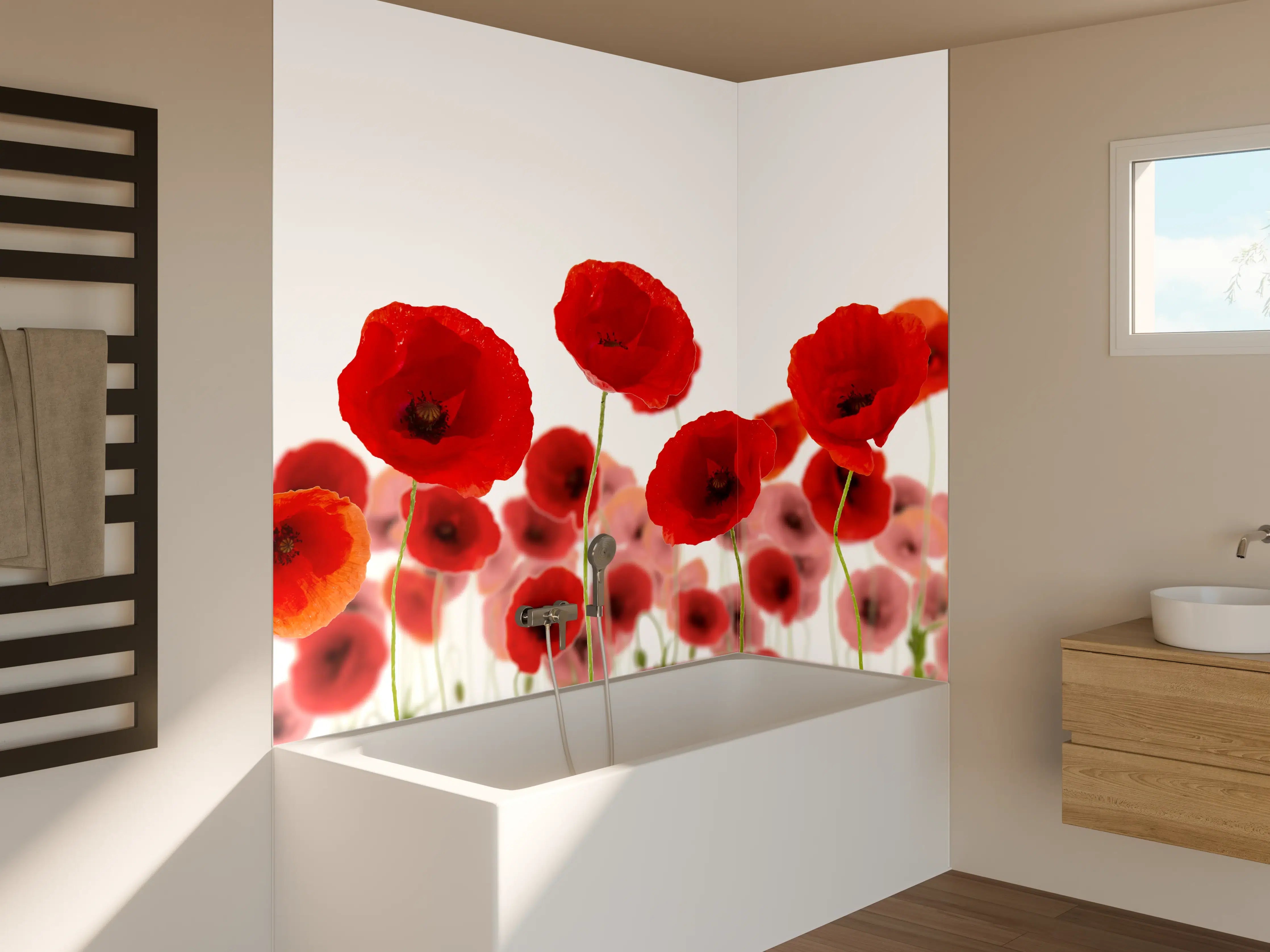 Badewannen-Rückwand - Lebendige Mohnblumen im Nahaufnahme