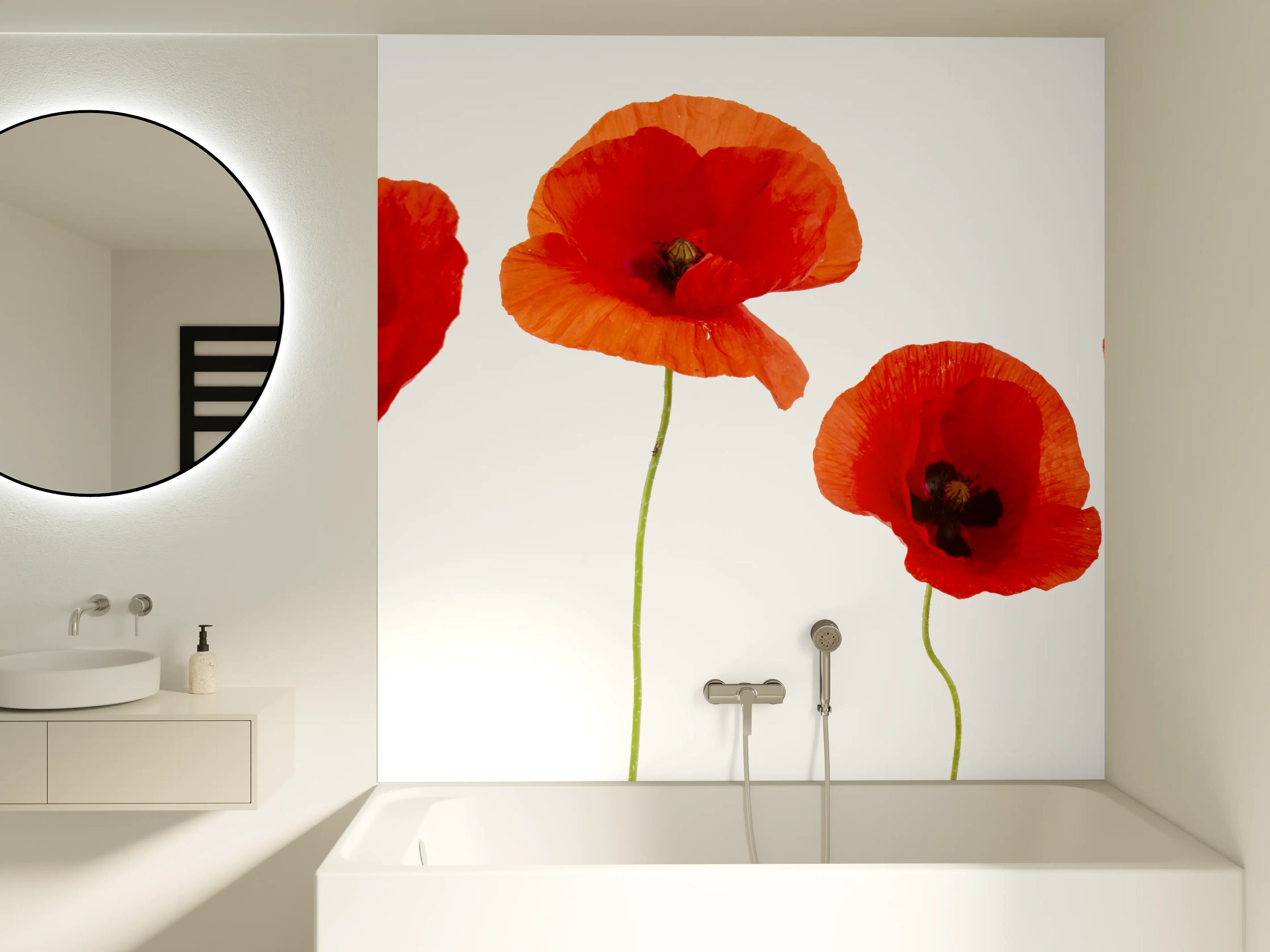 Badewannen-Rückwand - Lebendige Mohnblumen in Rot, Orange und Apricot