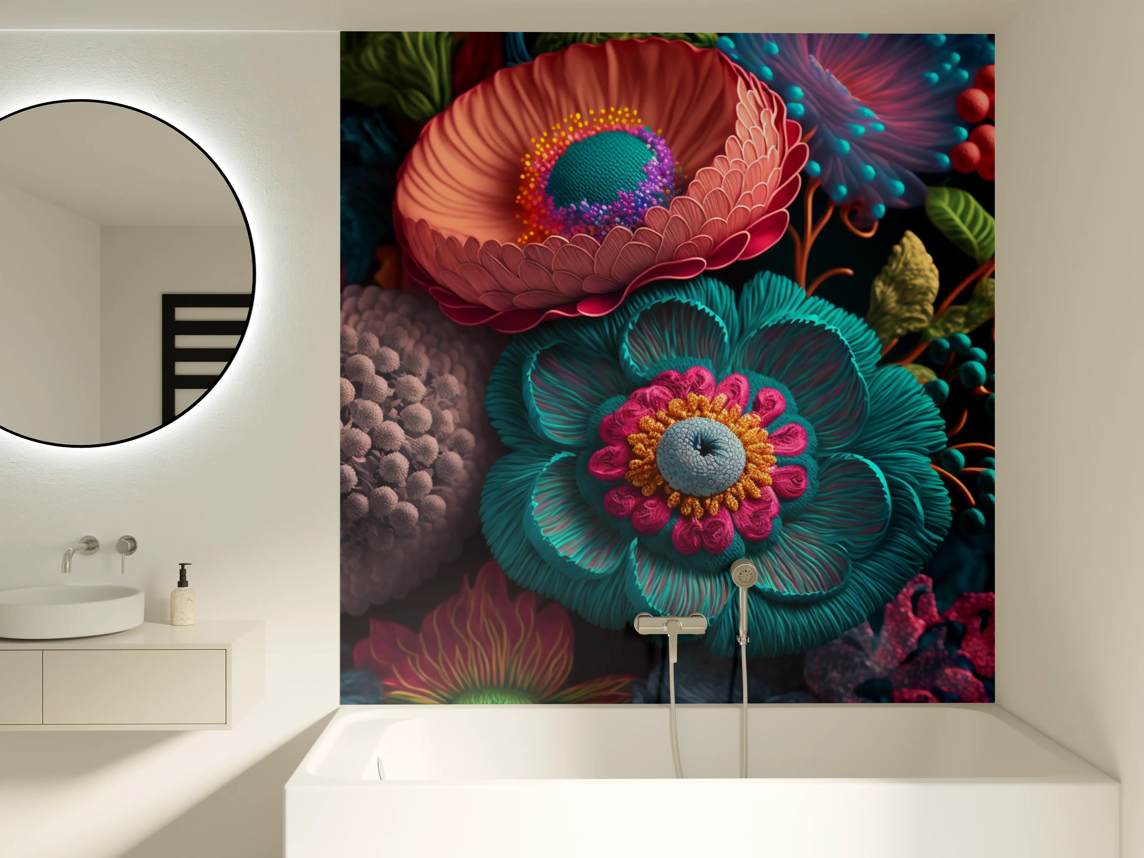 Badewannen-Rückwand - Lebendige, bunte Blumenwelt mit leuchtenden Details