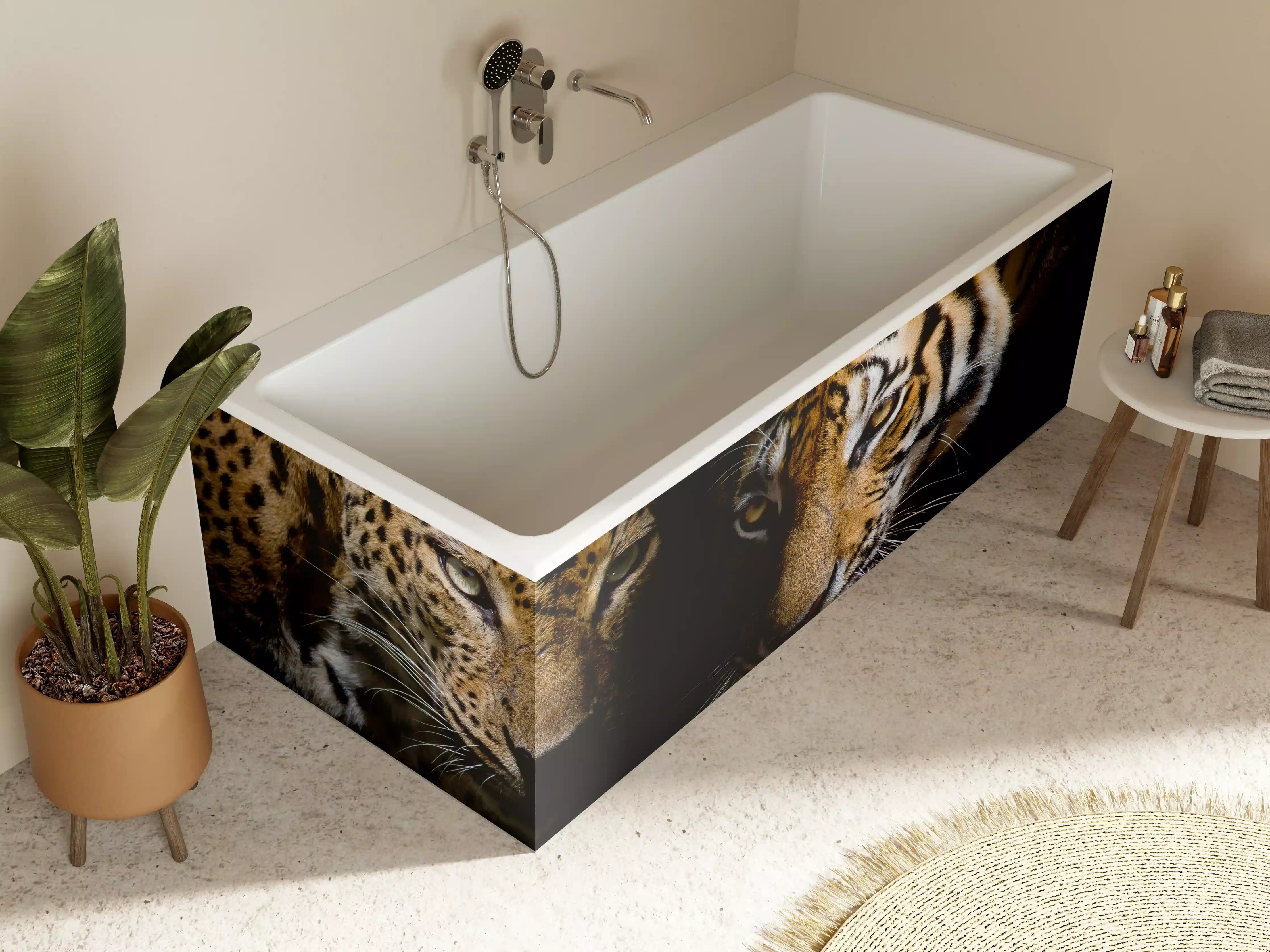 Badewannen-Rückwand - Leopard und Tiger isoliert auf schwarzen Hintergrund