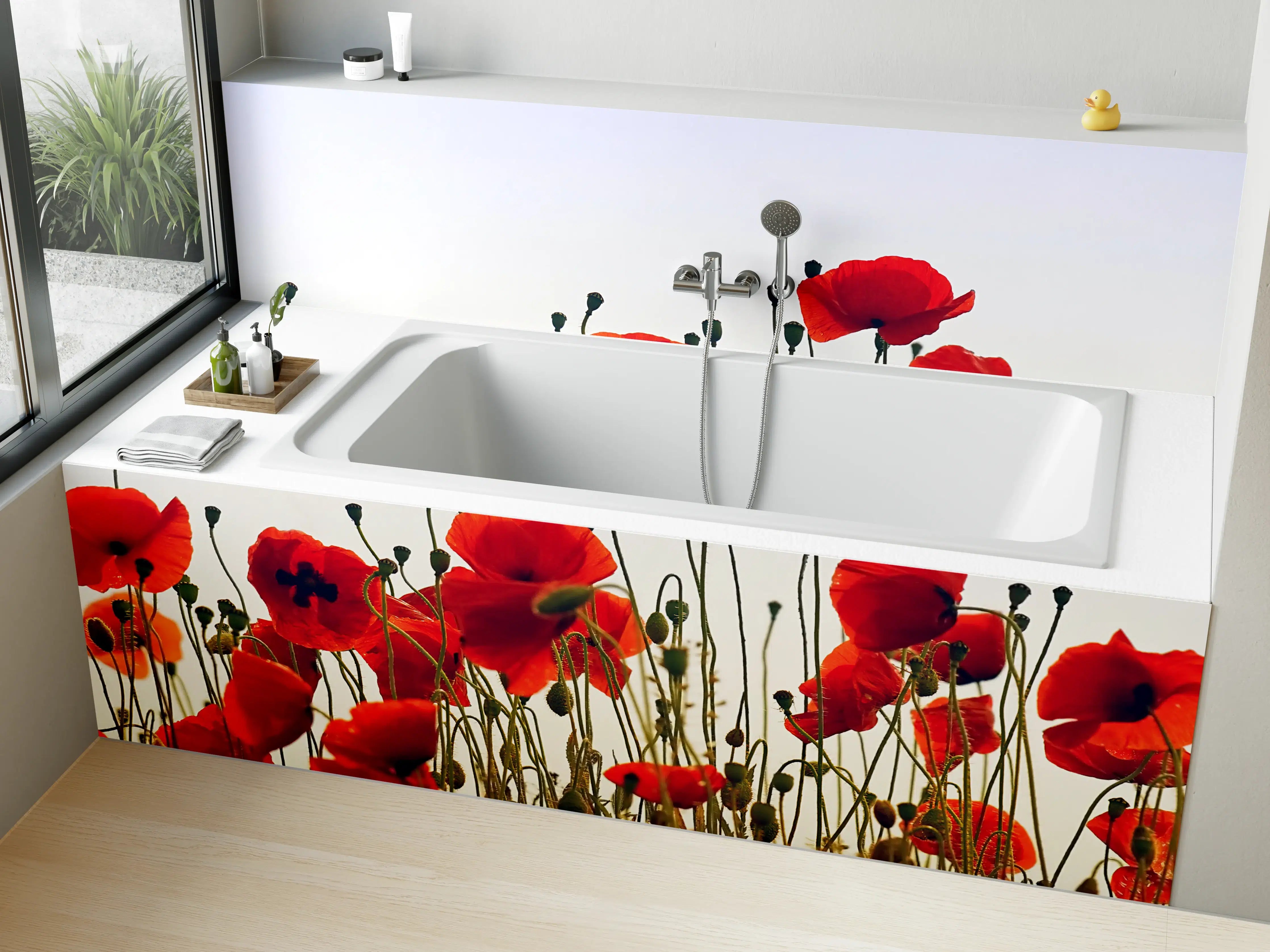 Badewannen-Rückwand - Leuchtend rote Mohnblumen im Feld