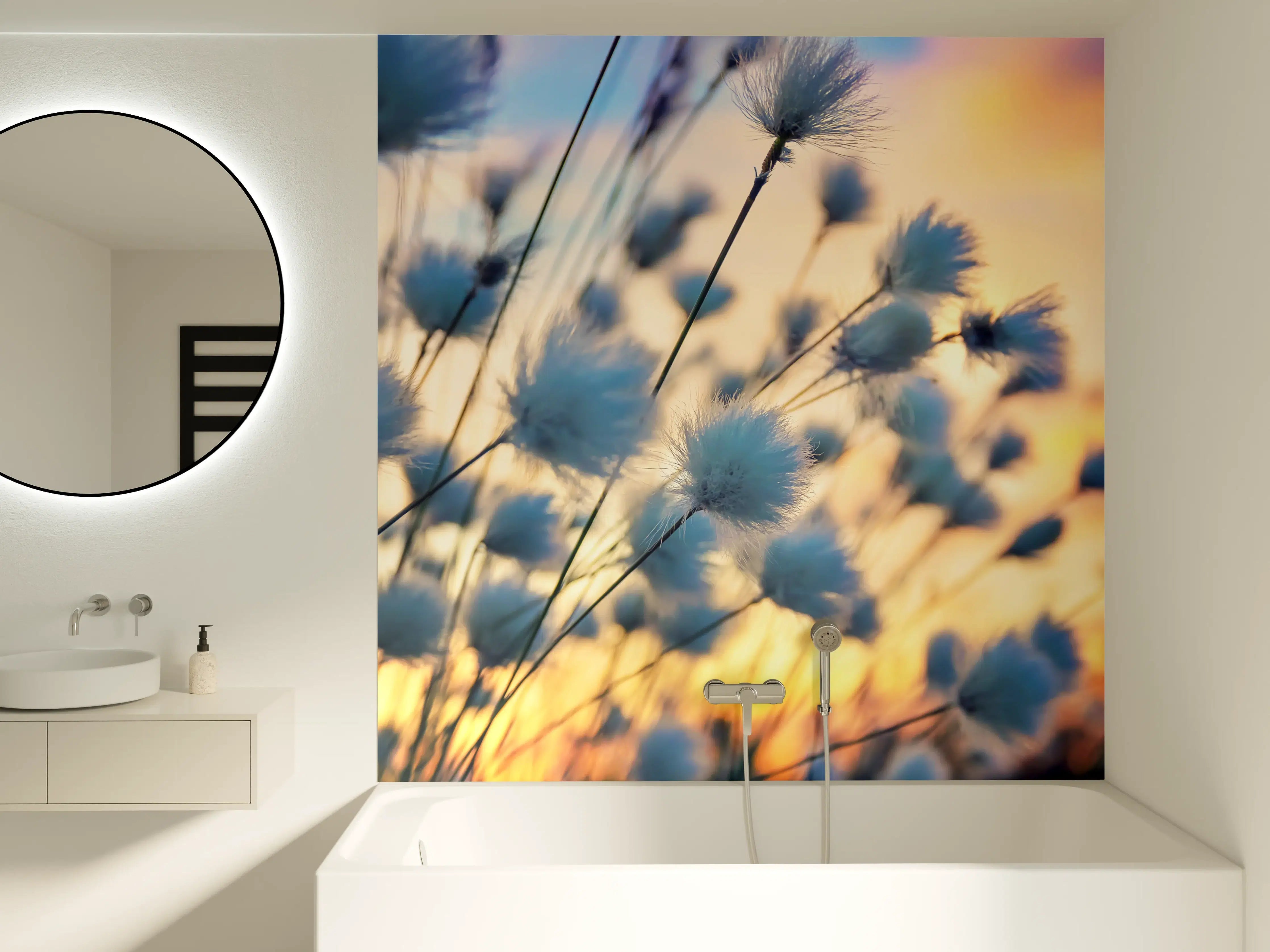 Badewannen-Rückwand - Leuchtende Baumwollfelder bei Sonnenuntergang