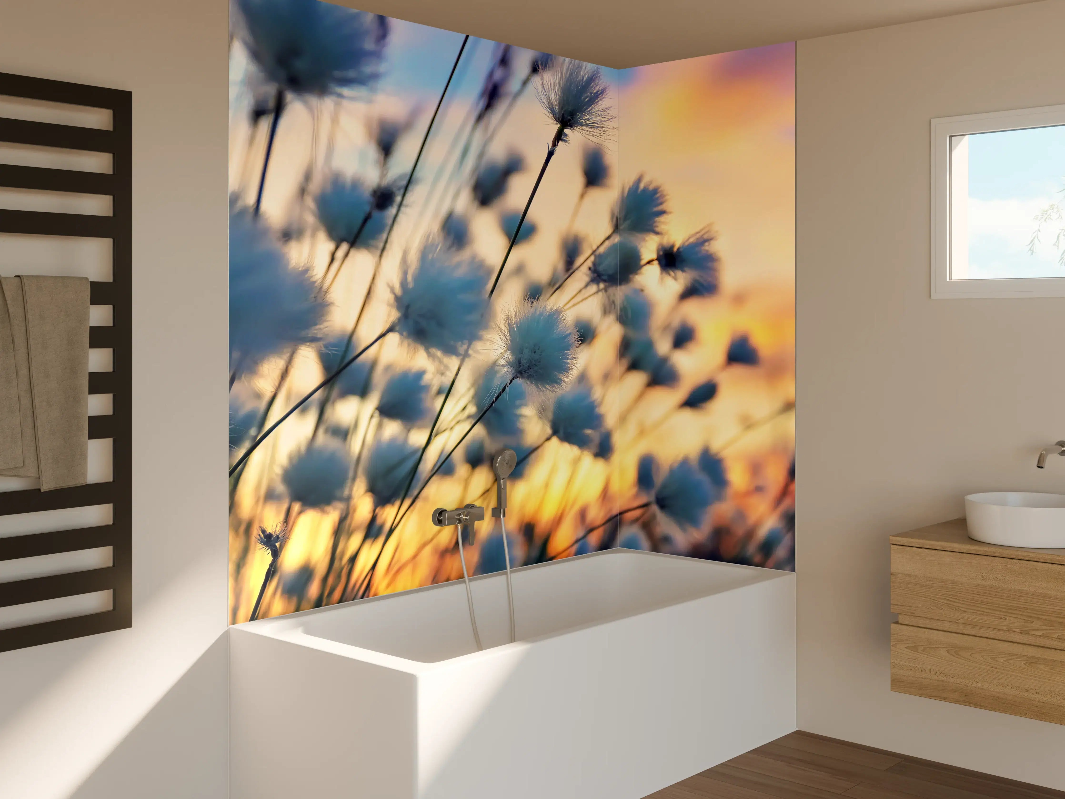 Badewannen-Rückwand - Leuchtende Baumwollfelder bei Sonnenuntergang