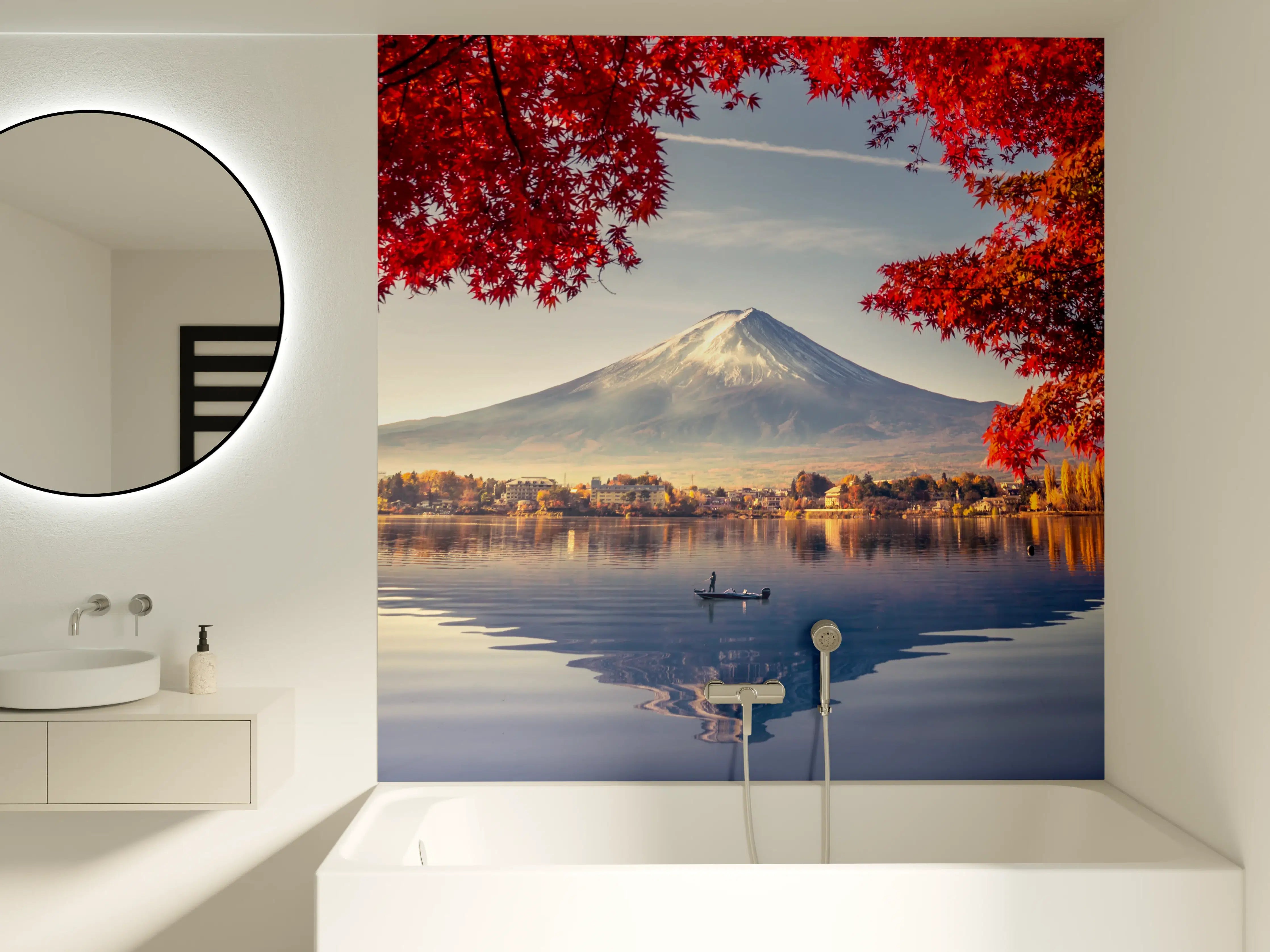 Badewannen-Rückwand - Leuchtende Herbstfarben am Fuji-san