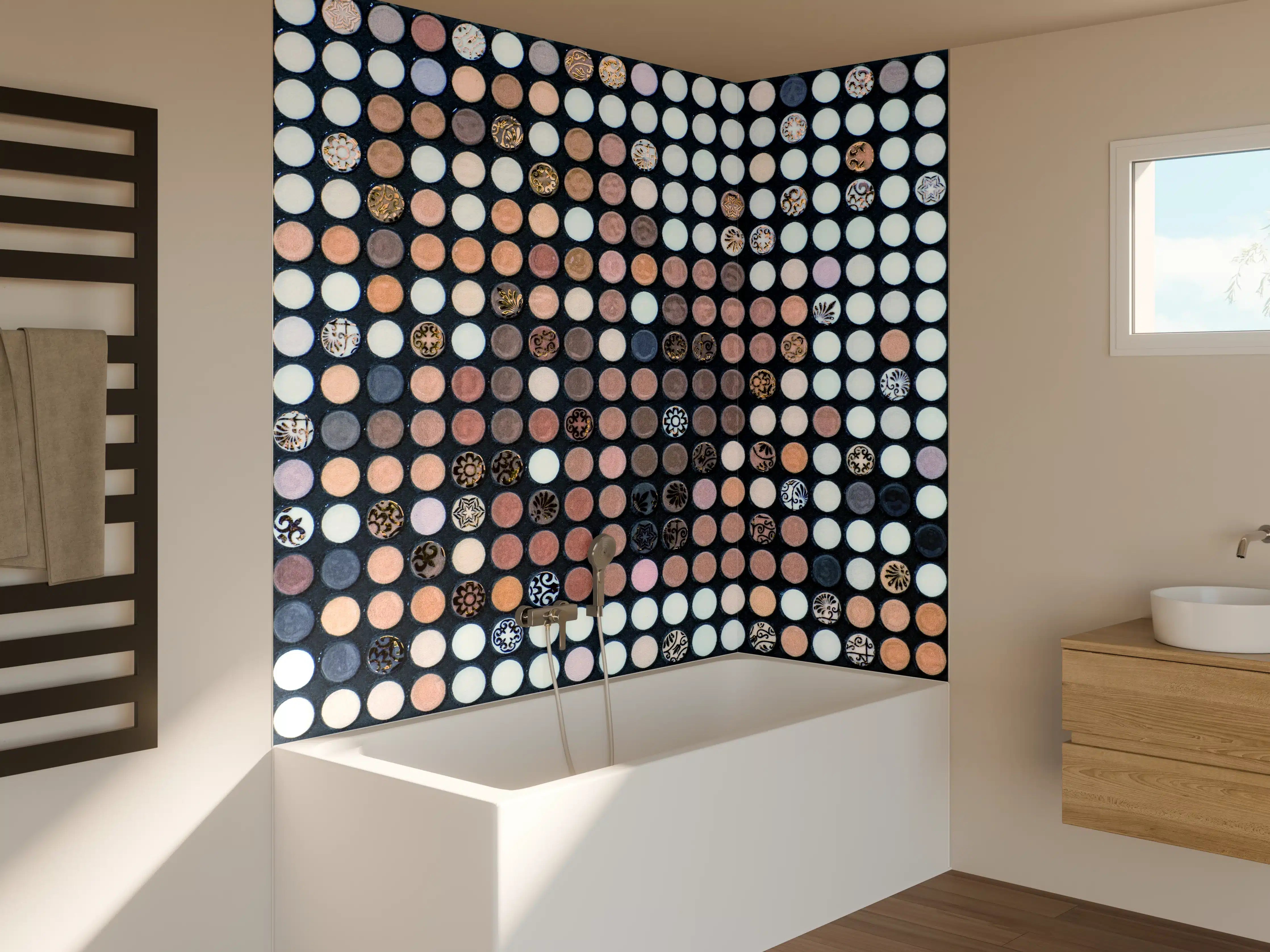 Badewannen-Rückwand - Leuchtende Make-up-Pads in bunten Farben