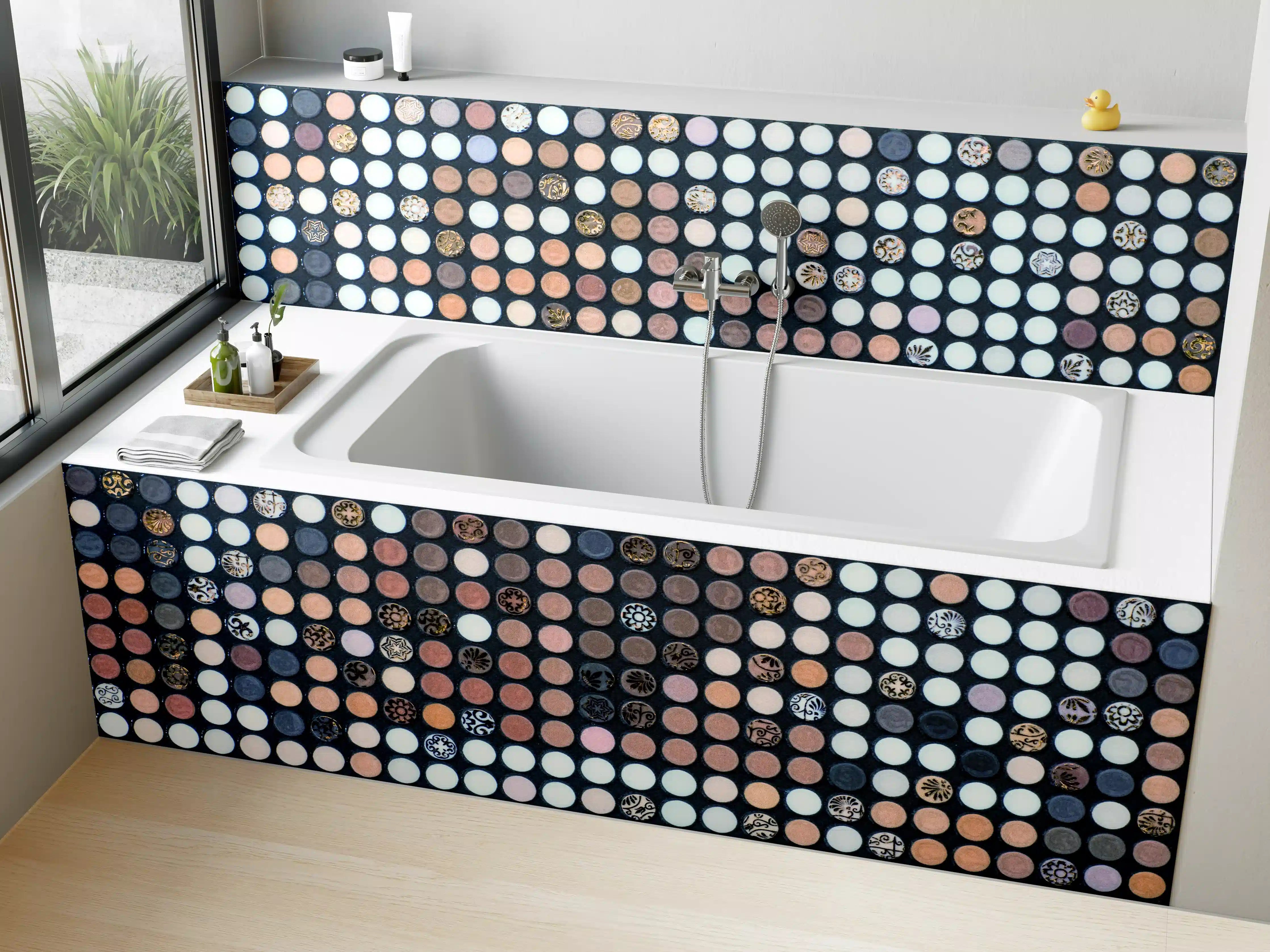 Badewannen-Rückwand - Leuchtende Make-up-Pads in bunten Farben