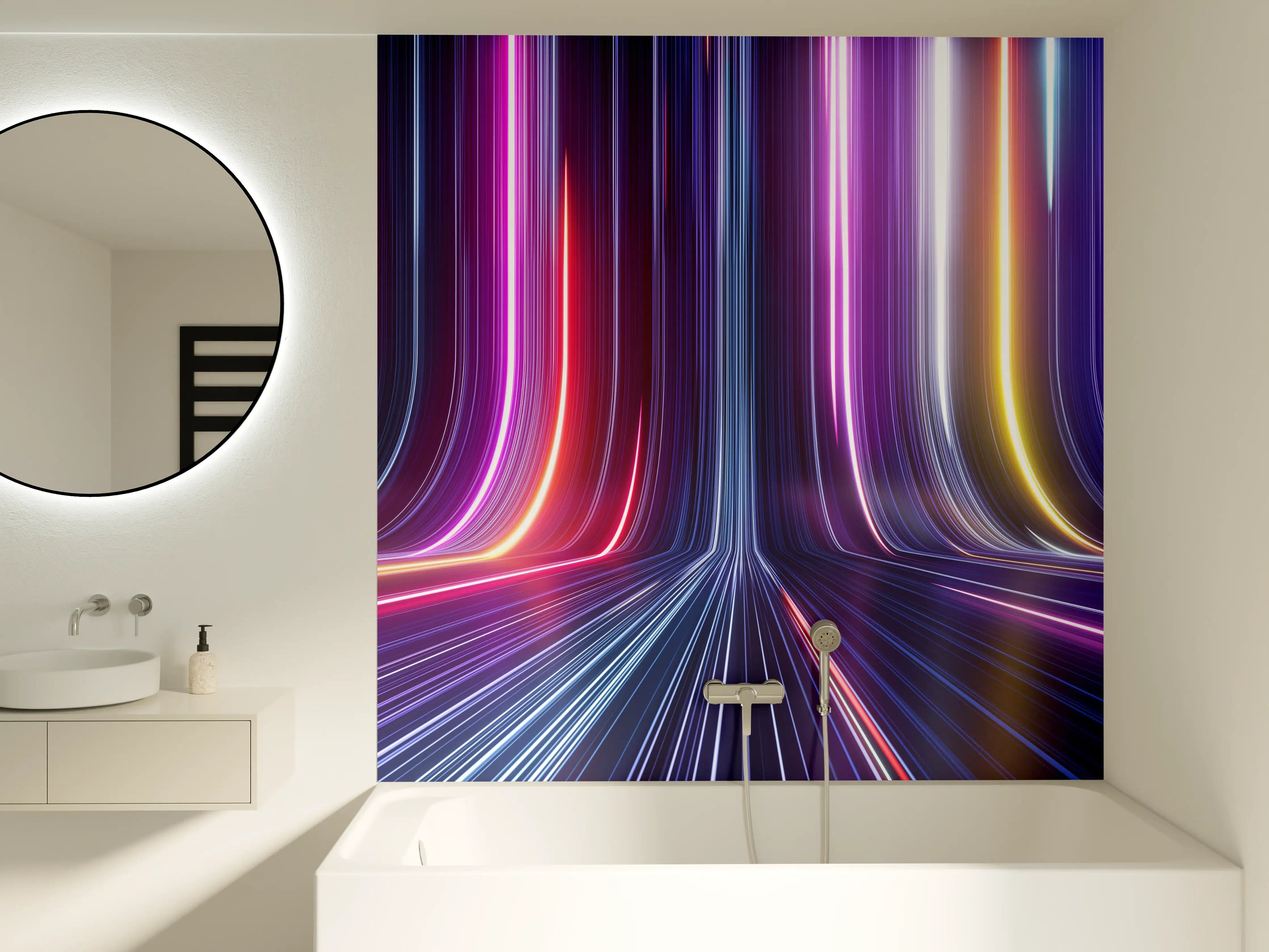 Badewannen-Rückwand - Leuchtende Neon-Lichter in Dunkelheit