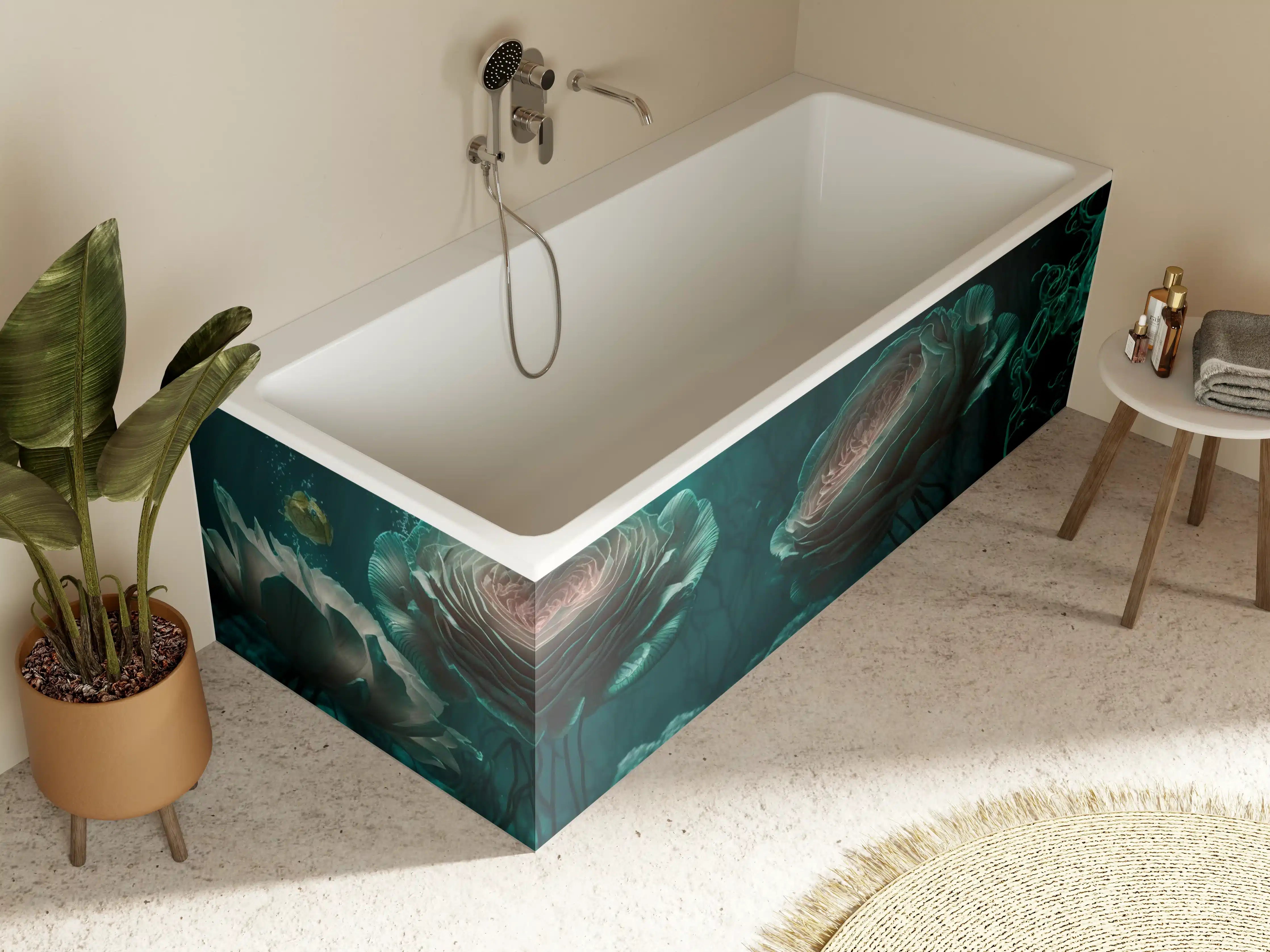 Badewannen-Rückwand - Leuchtende Quallen im Grauwald