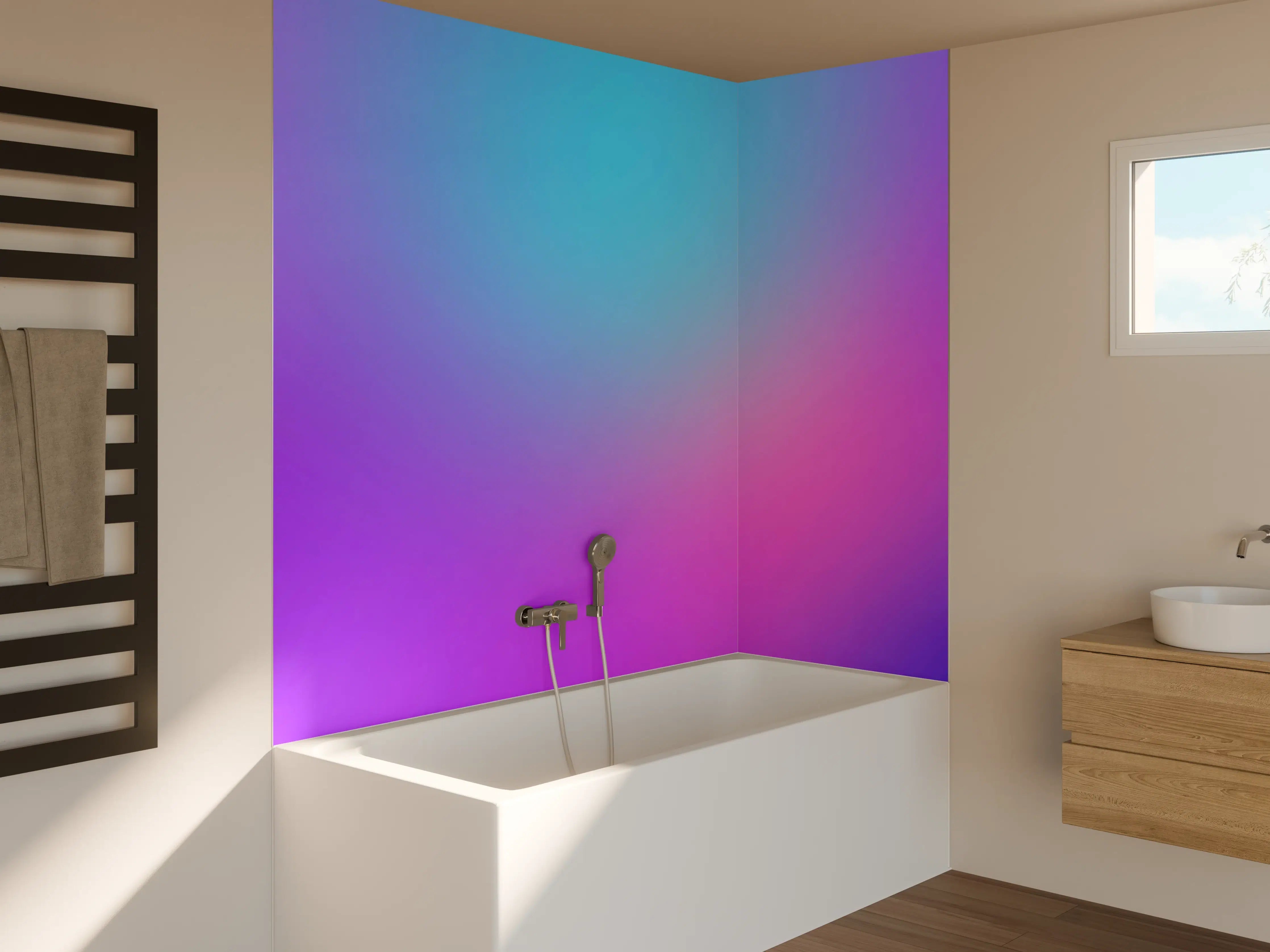 Badewannen-Rückwand - Leuchtender Lila-Pink Farbverlauf