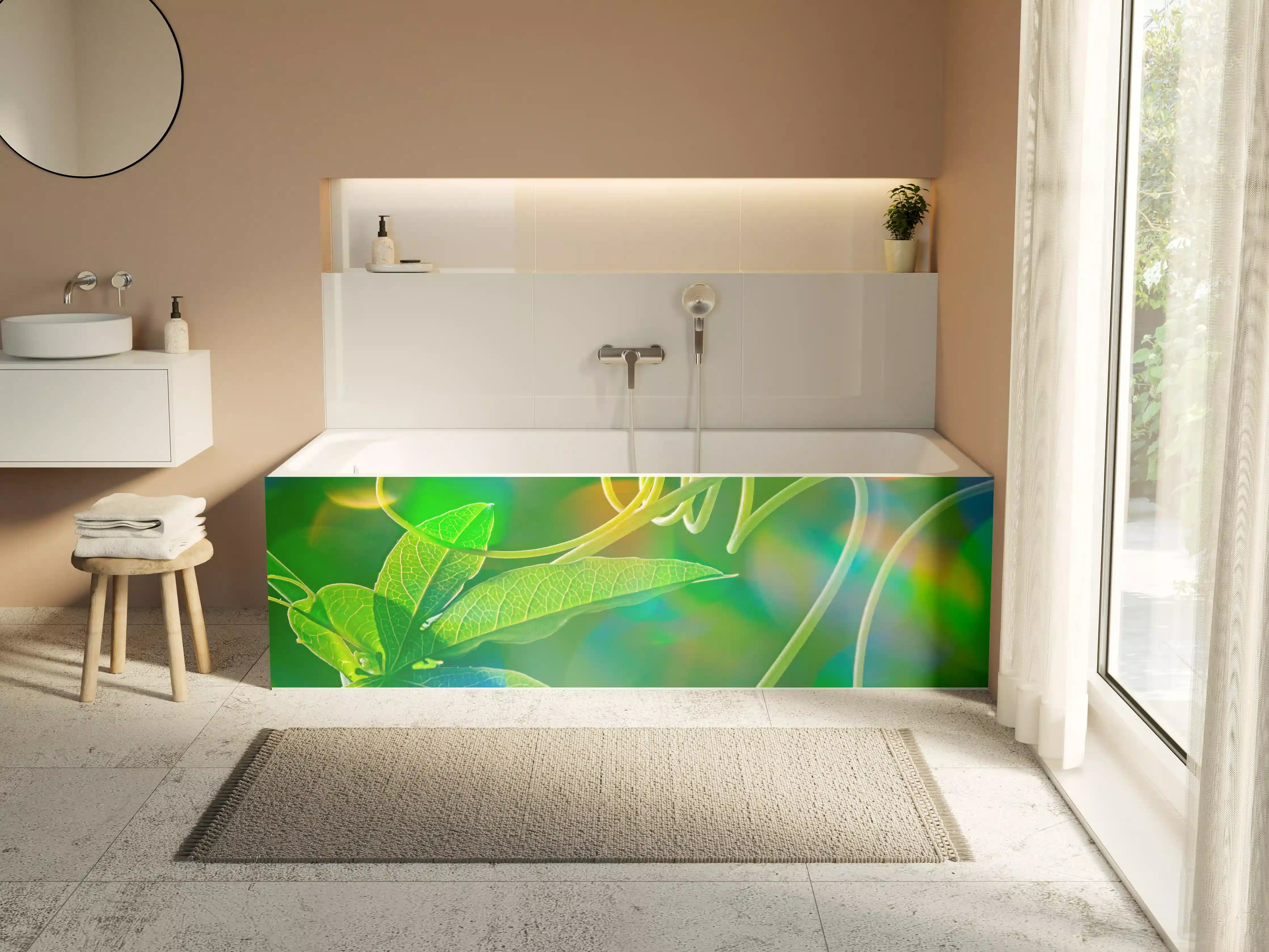 Badewannen-Rückwand - Leuchtendes Grün auf Dunkel