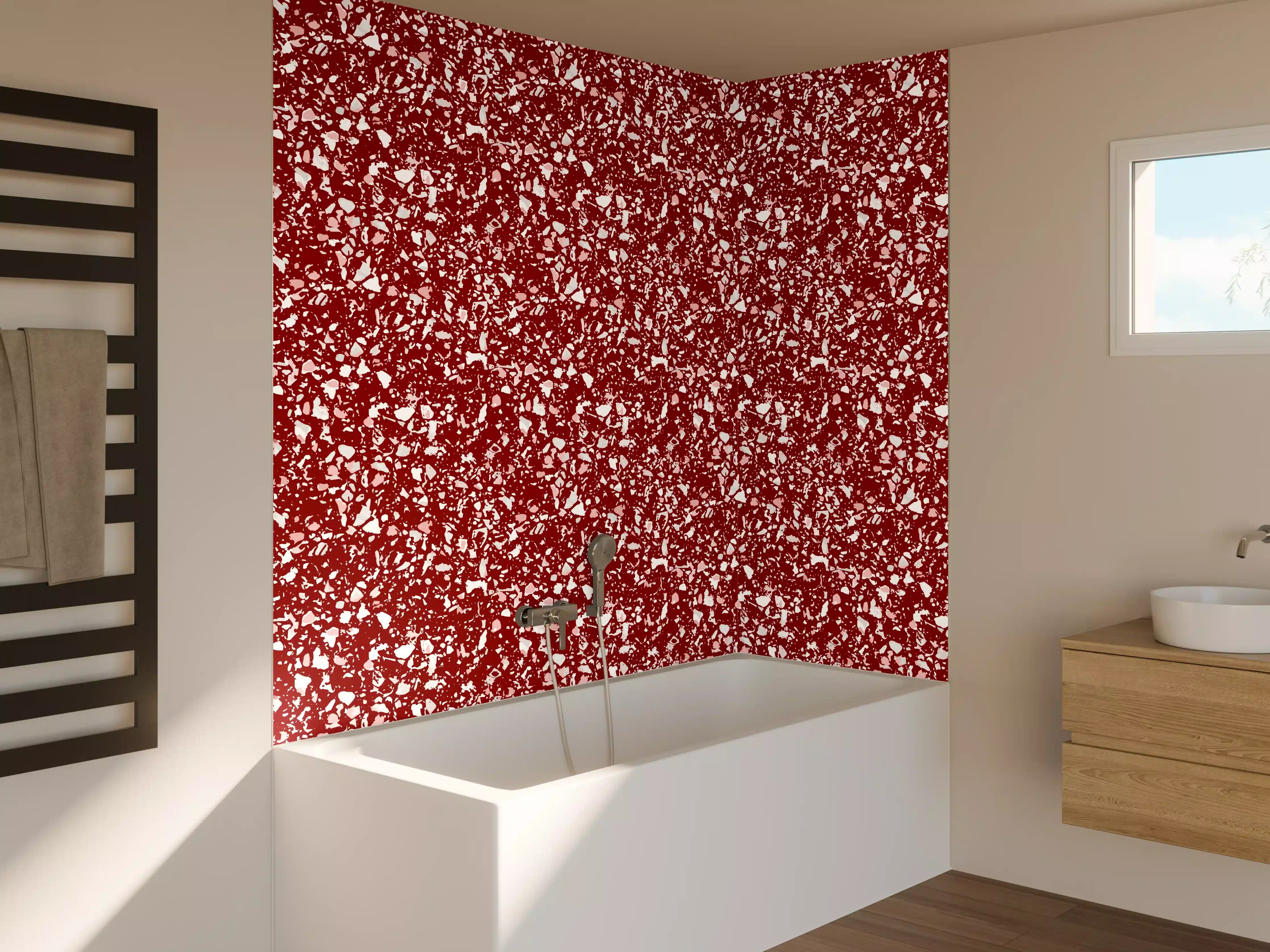 Badewannen-Rückwand - Leuchtendes Rot mit Glitter-Effekt