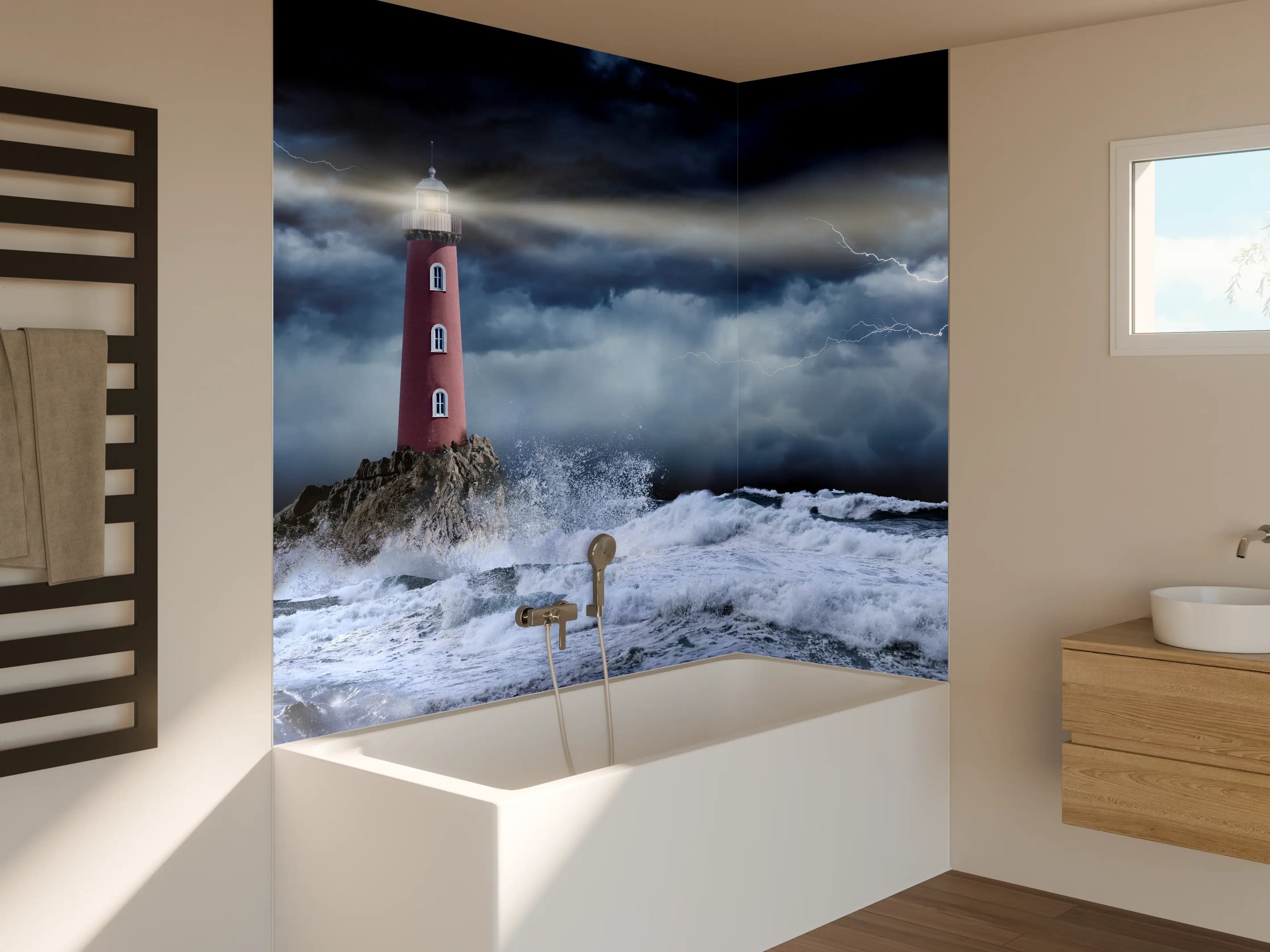 Badewannen-Rückwand - Leuchtturm Stürmisch