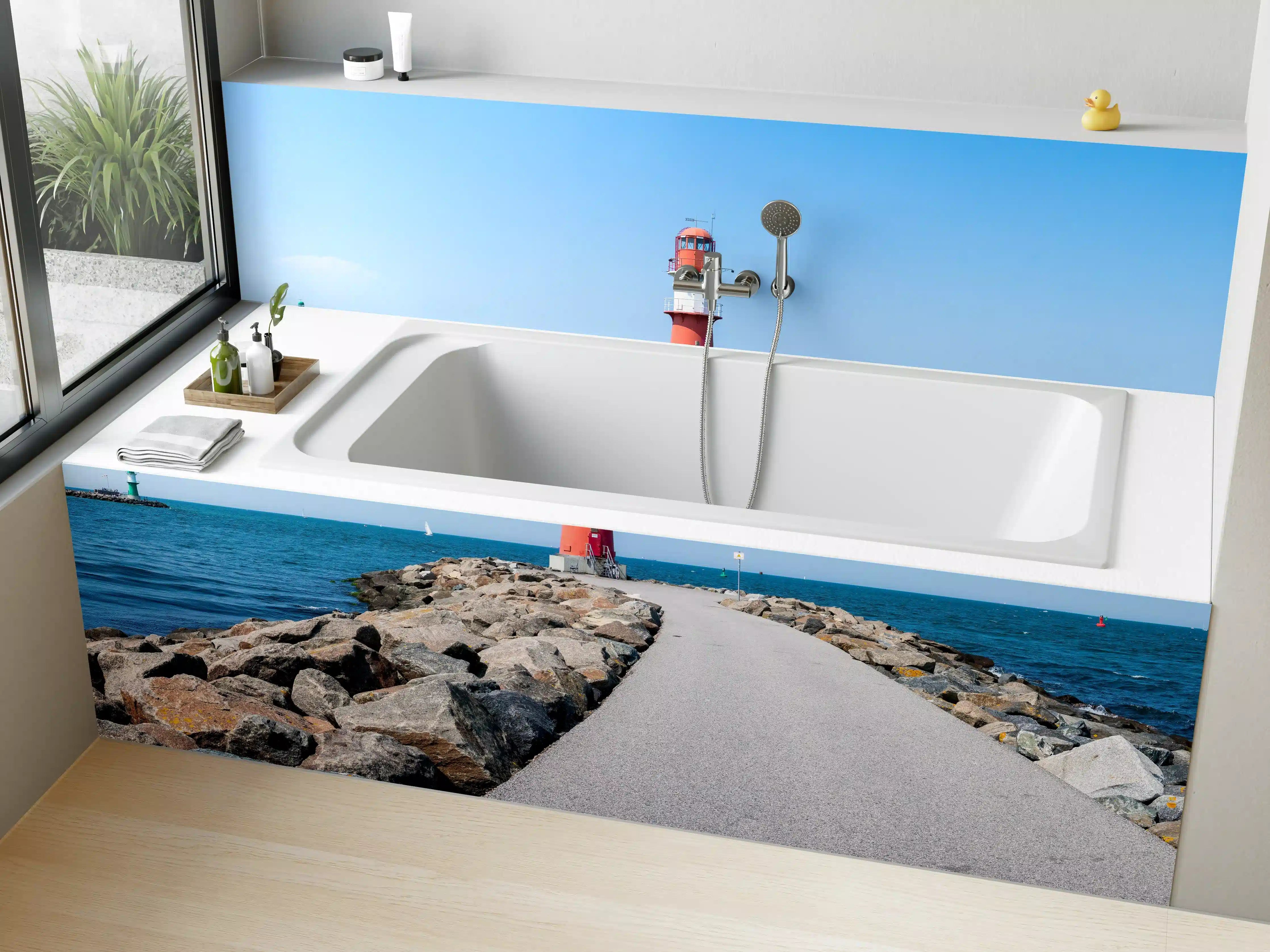 Badewannen-Rückwand - Leuchtturm am Meer