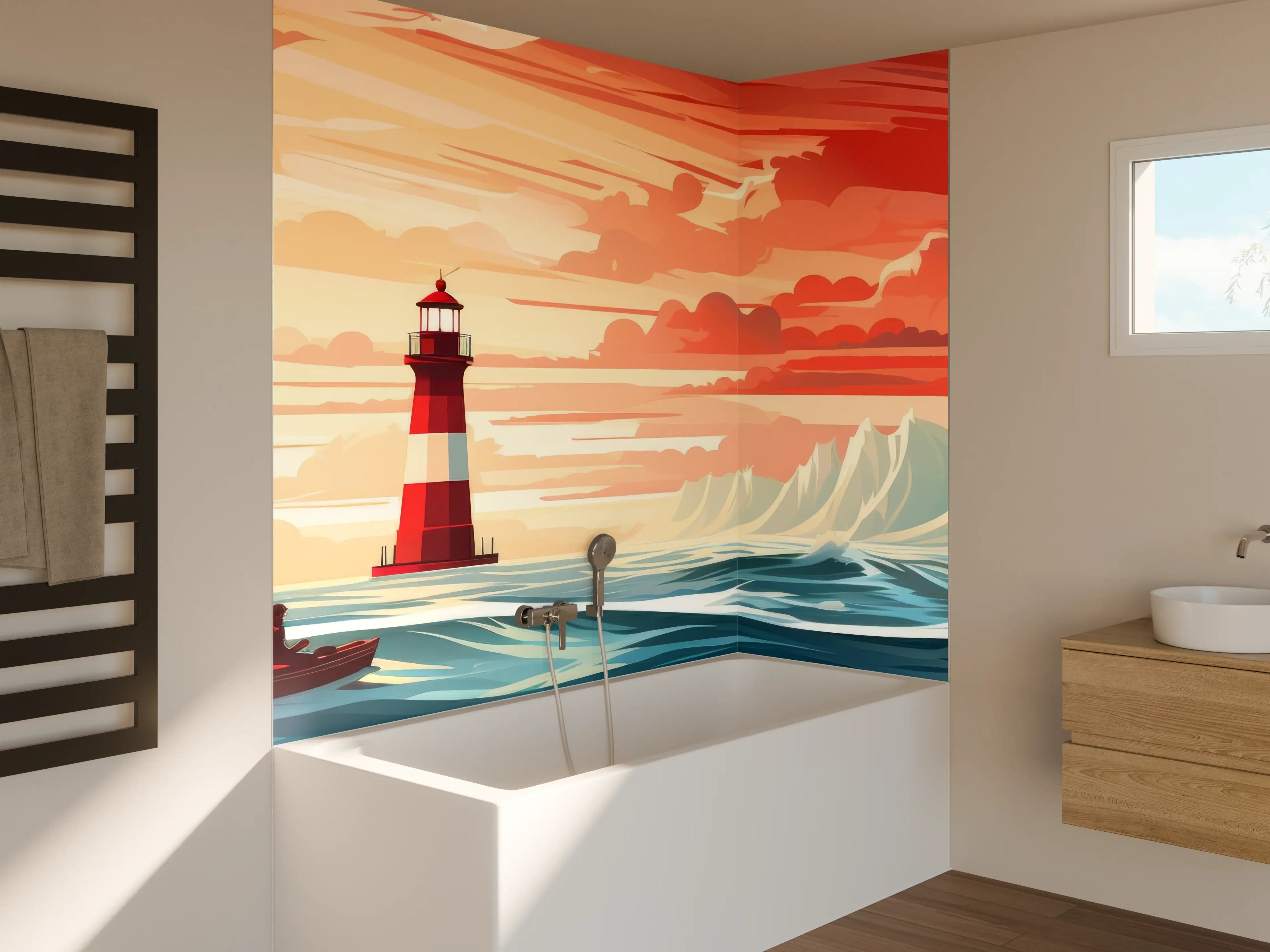 Badewannen-Rückwand - Leuchtturm am Sonnenuntergang