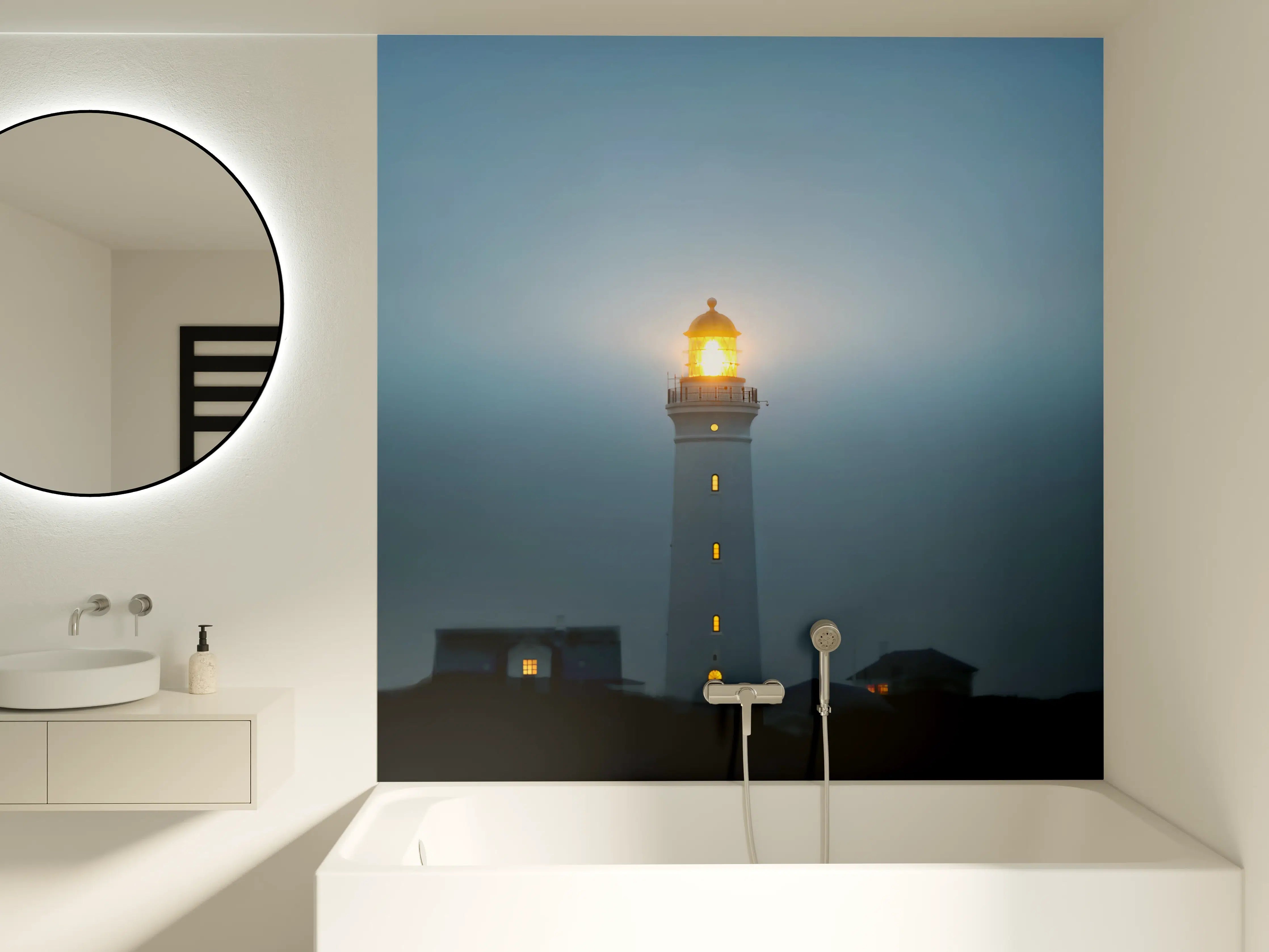 Badewannen-Rückwand - Leuchtturm im dunkeln
