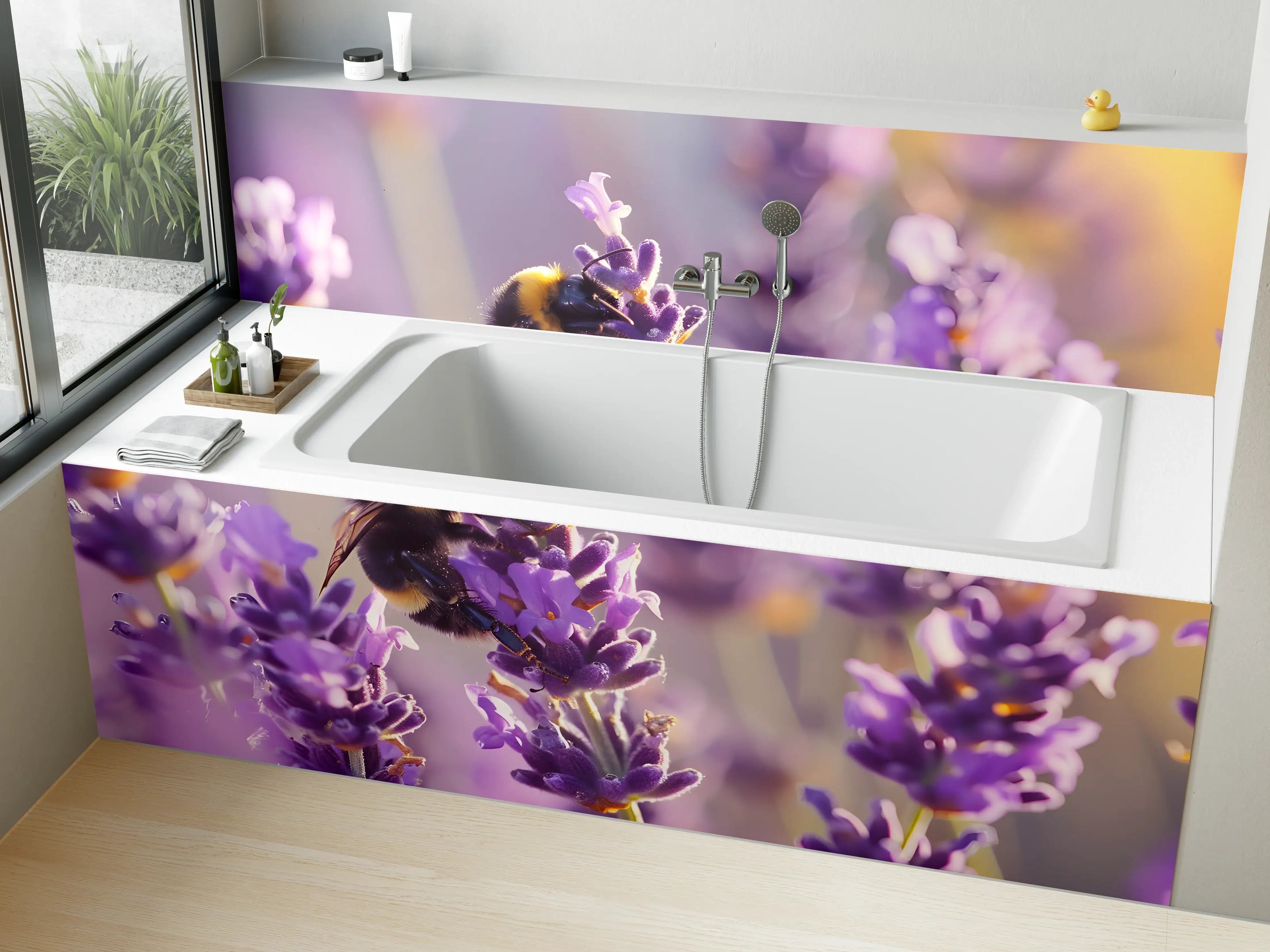Badewannen-Rückwand - Lila Lavendel mit Hummel