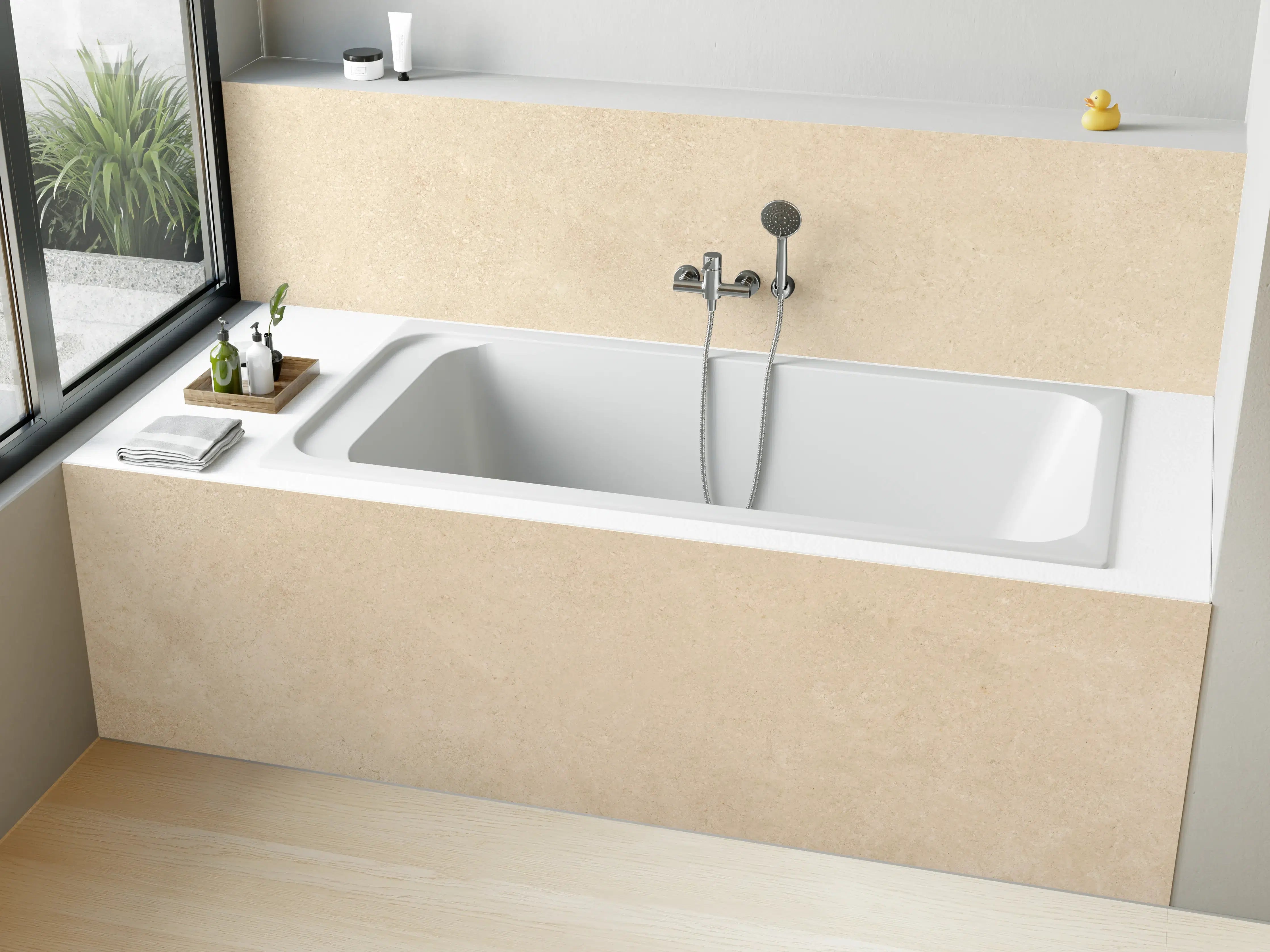 Badewannen-Rückwand - Limestone Marble Cream Texture