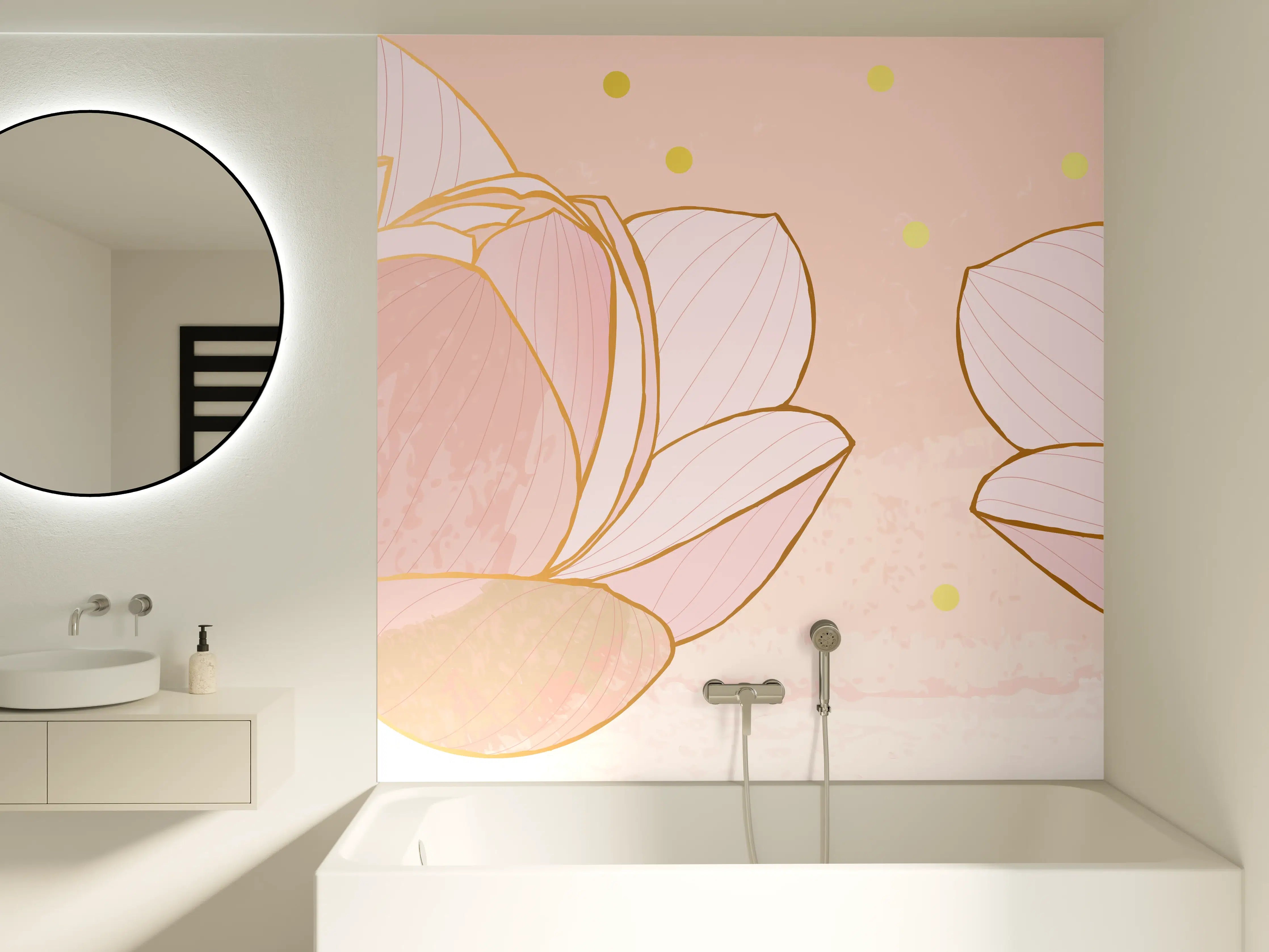 Badewannen-Rückwand - Lotusblüte Rosa Gold Akzente