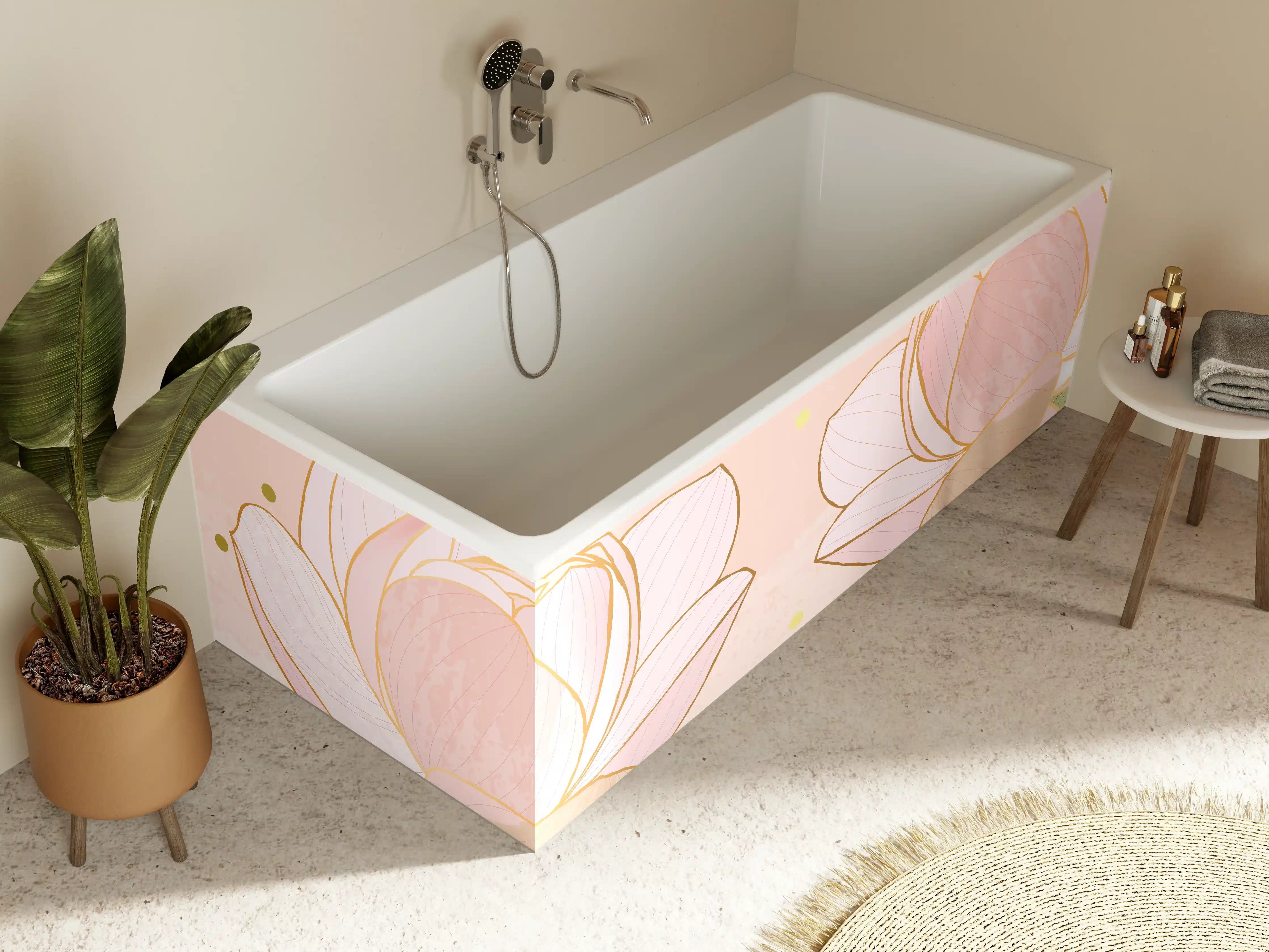 Badewannen-Rückwand - Lotusblüte Rosa Gold Akzente