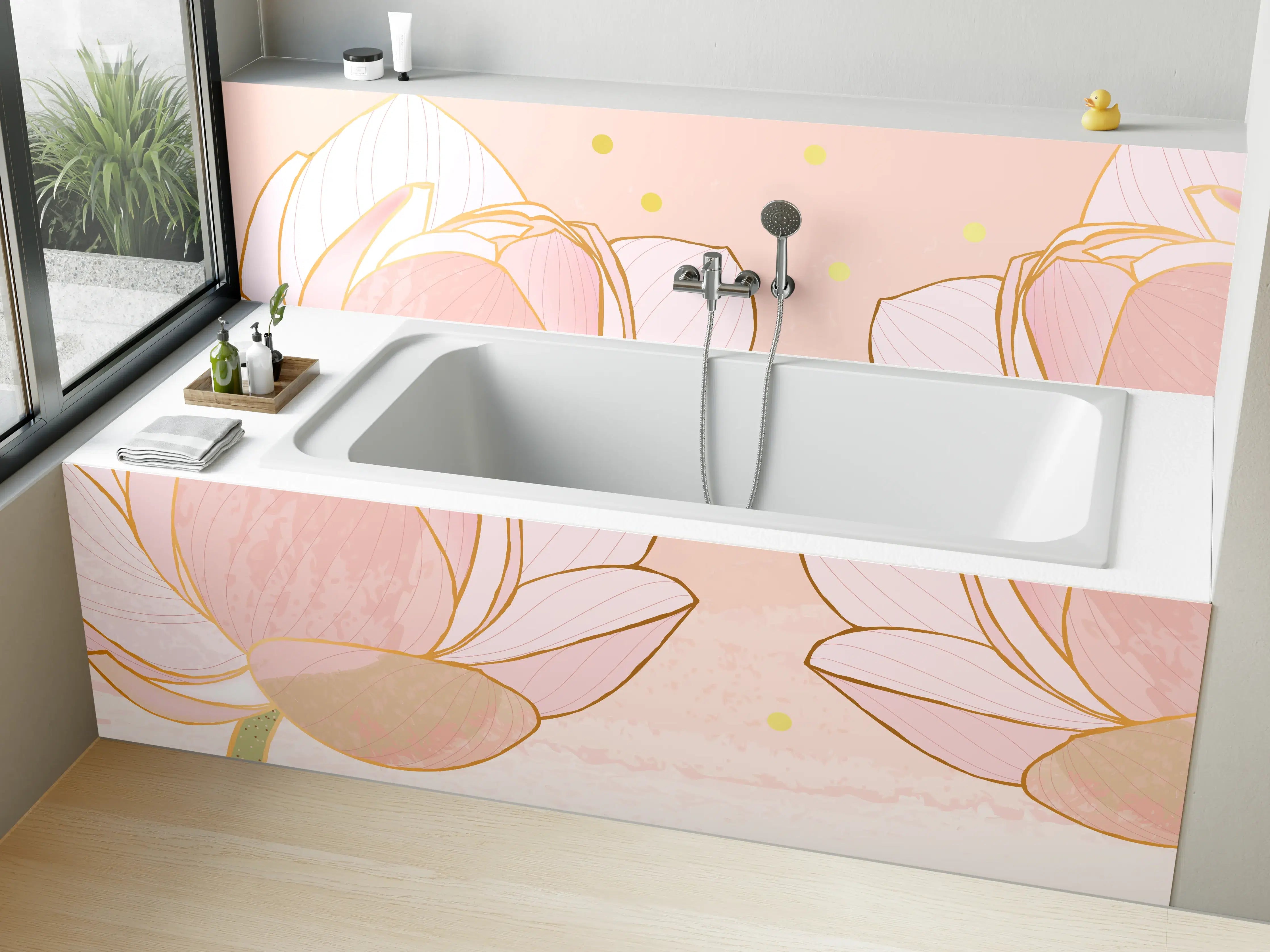 Badewannen-Rückwand - Lotusblüte Rosa Gold Akzente