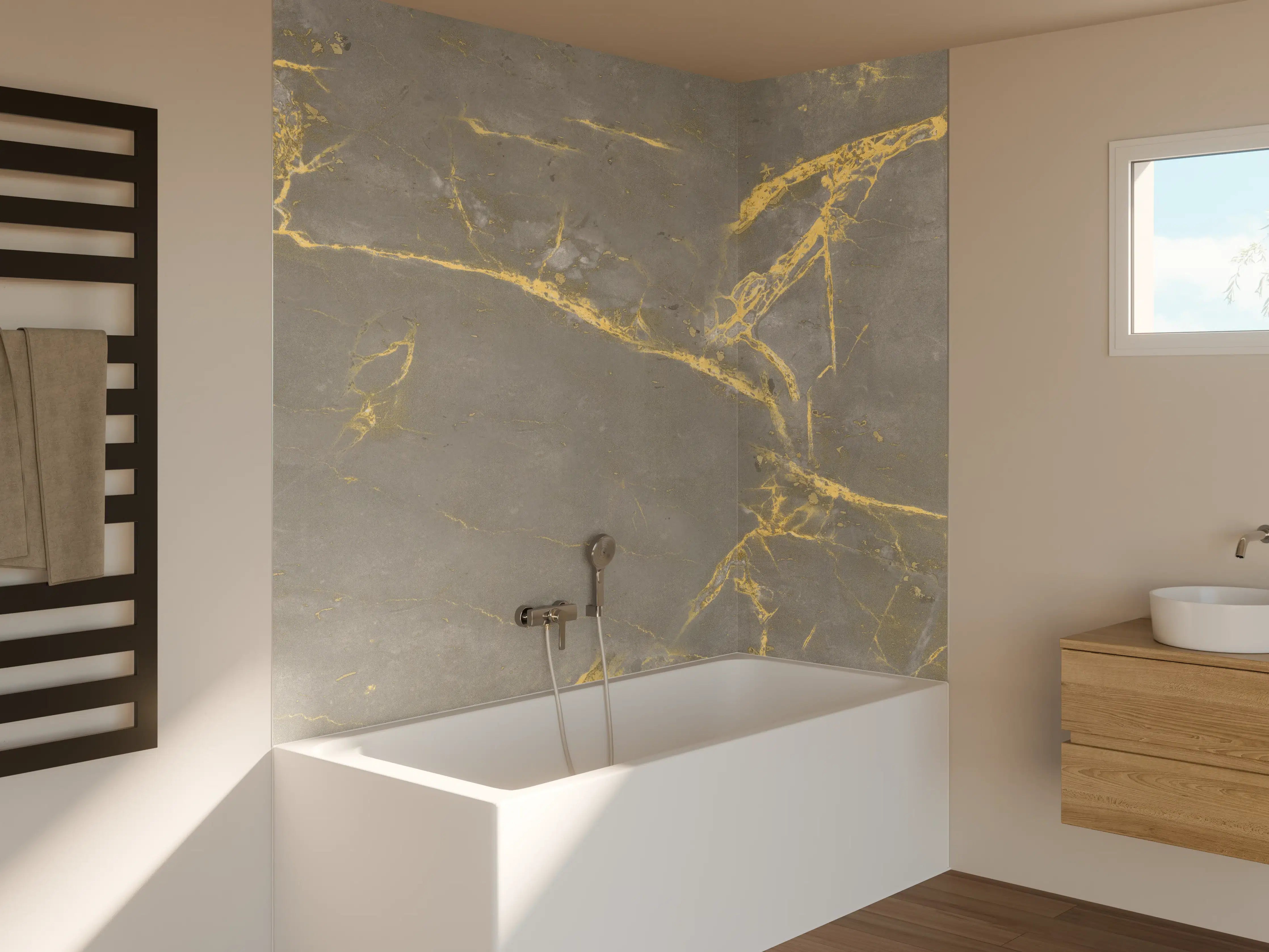 Badewannen-Rückwand - Luxuriöse Goldmarmor-Textur