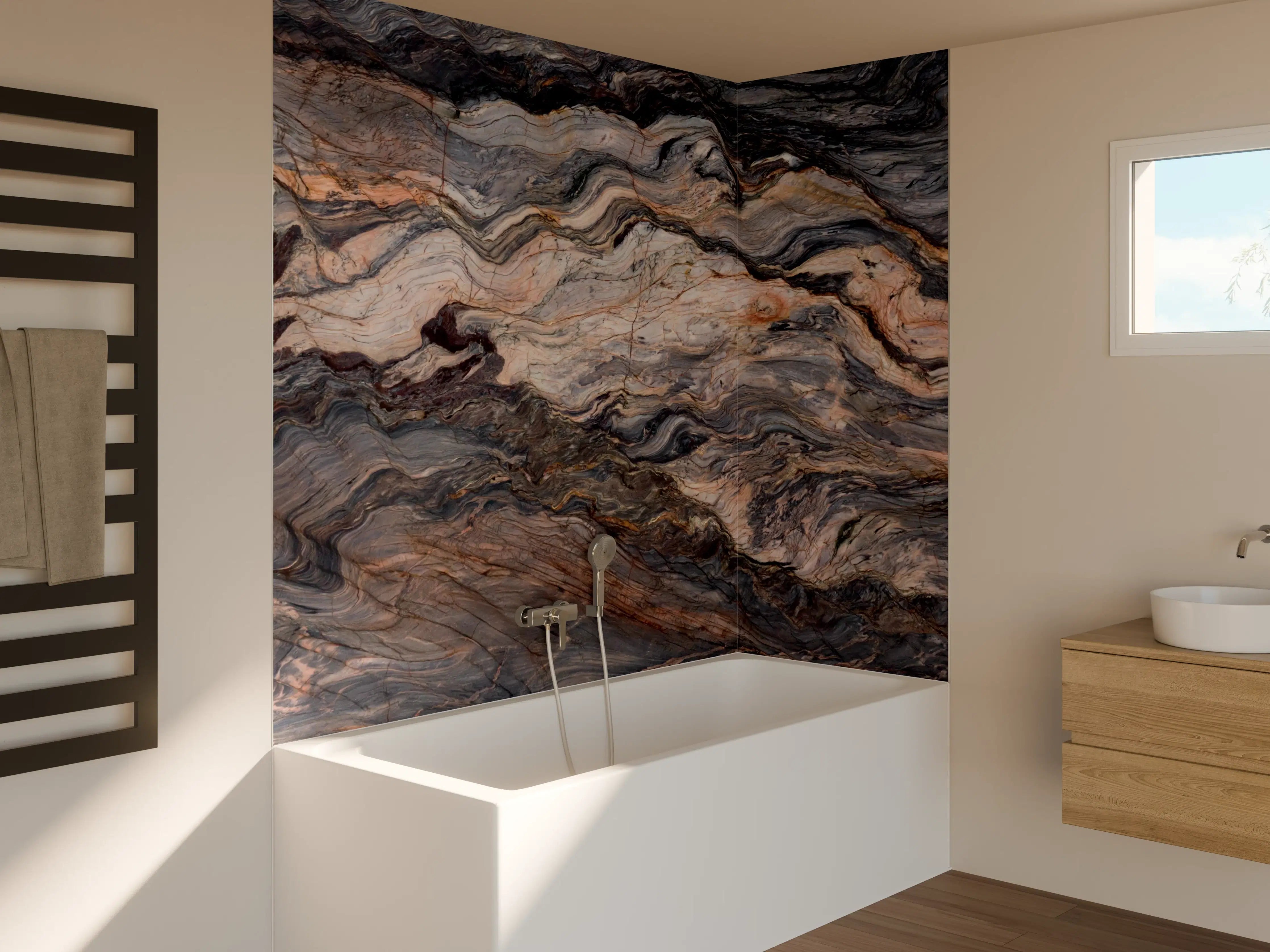 Badewannen-Rückwand - Luxuriöse Marmor-Textur in Erdtönen