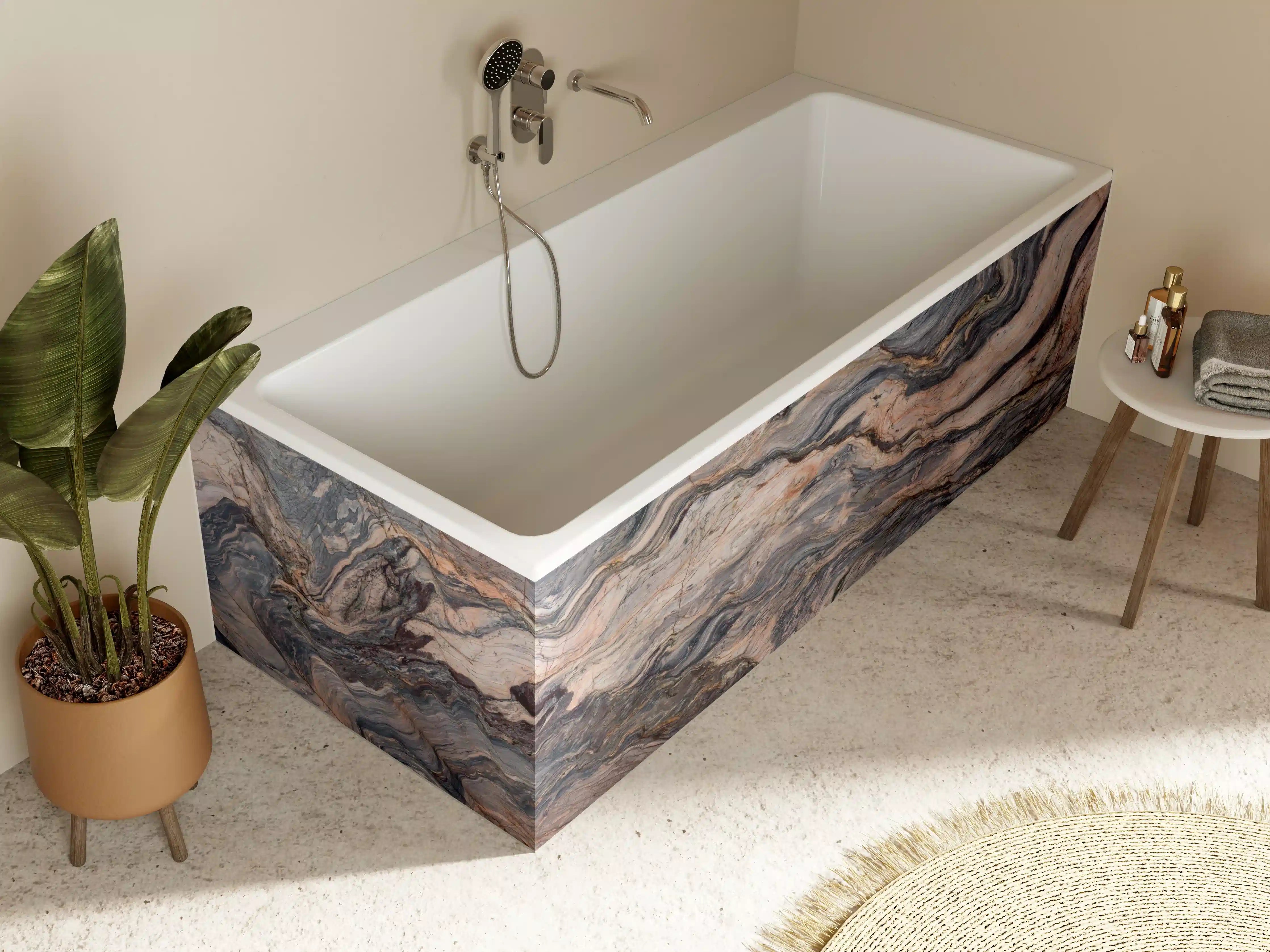 Badewannen-Rückwand - Luxuriöse Marmor-Textur in Erdtönen