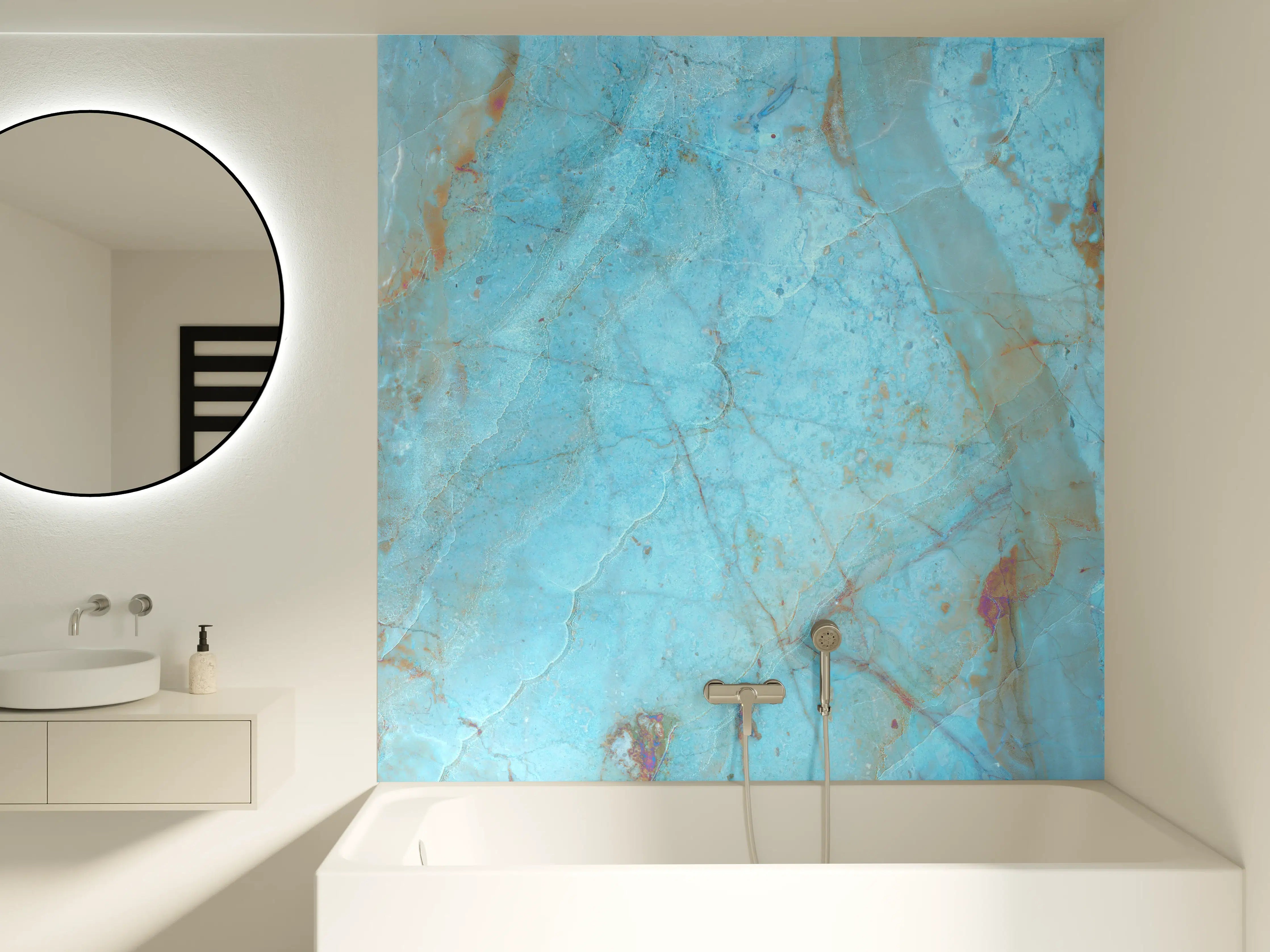 Badewannen-Rückwand - Luxuriöser Onyxmarmor in Aqua Tone