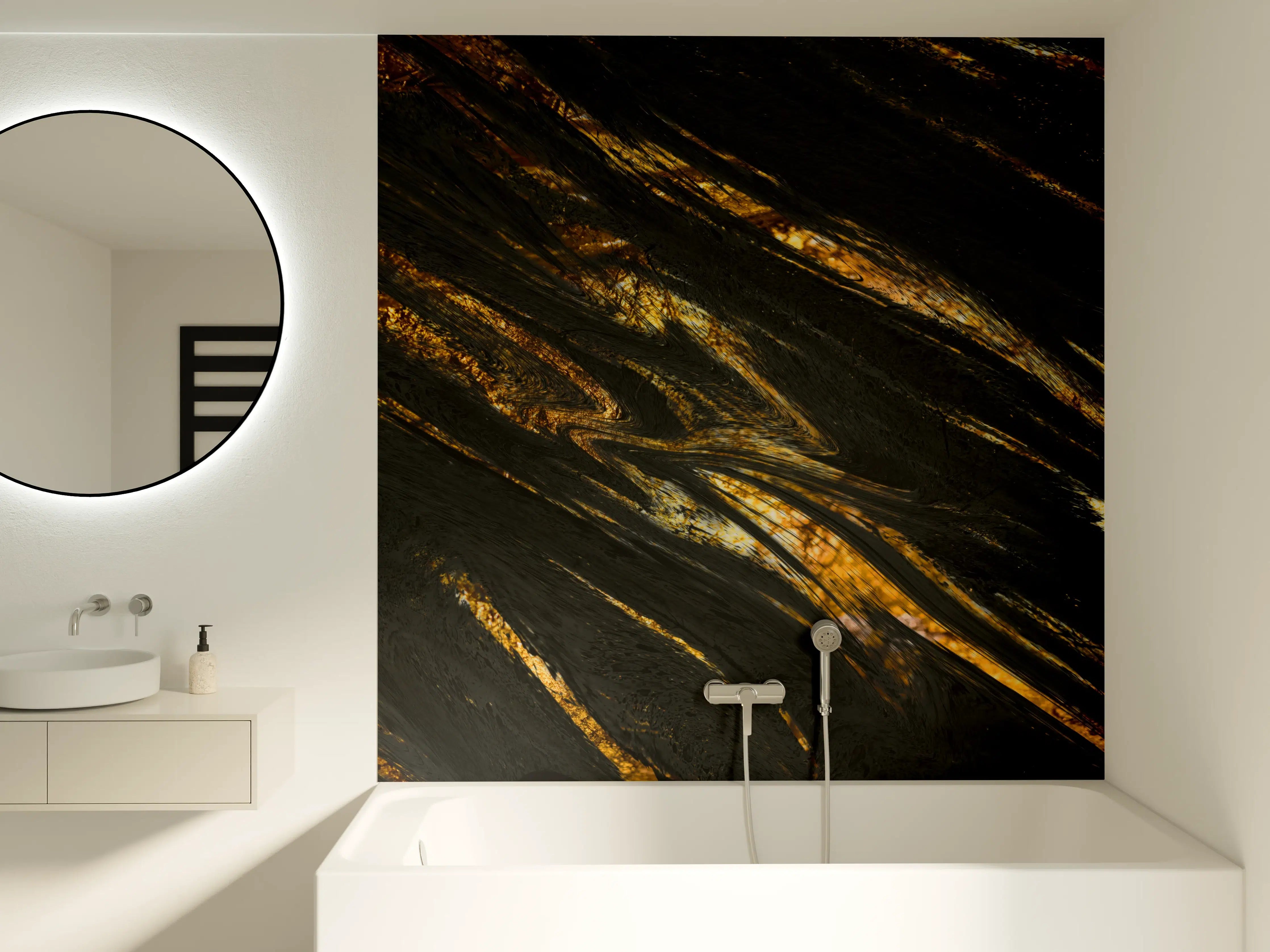 Badewannen-Rückwand - Luxus Gold Marmor-Holz Textur