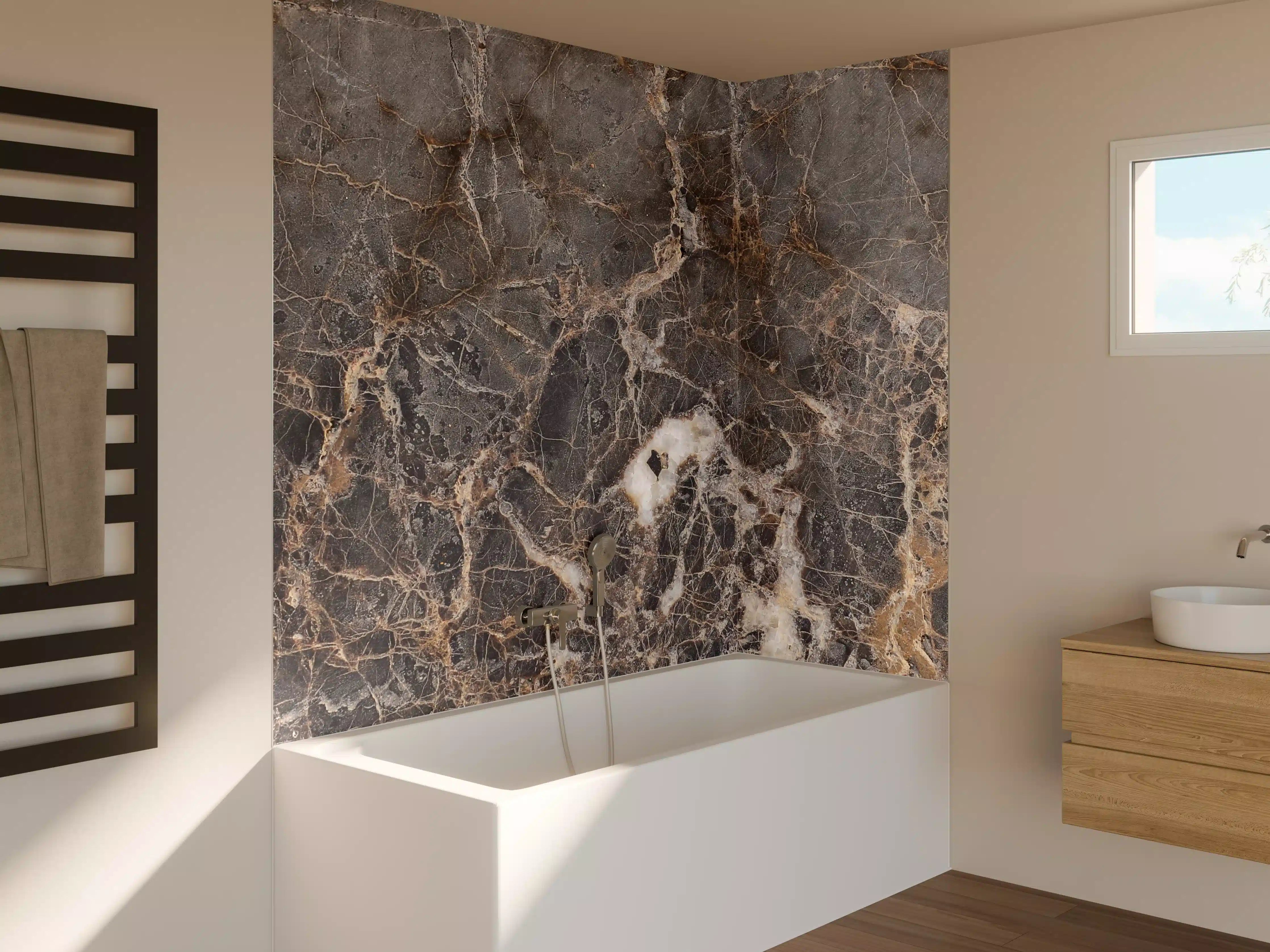 Badewannen-Rückwand - Luxus-Marmor-Textur in Braun-Schatten