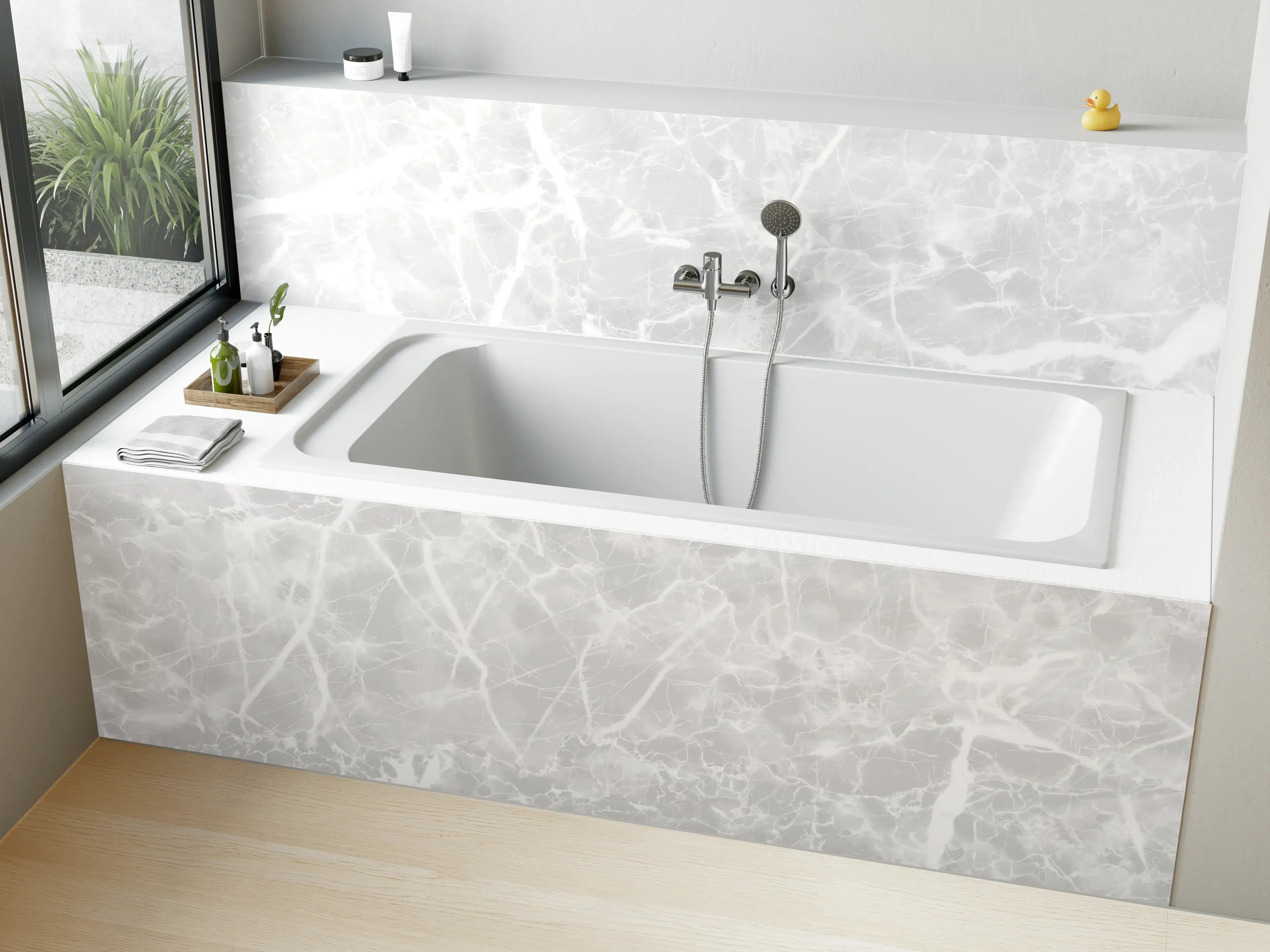 Badewannen-Rückwand - Luxus Weiß-Grau Marmor