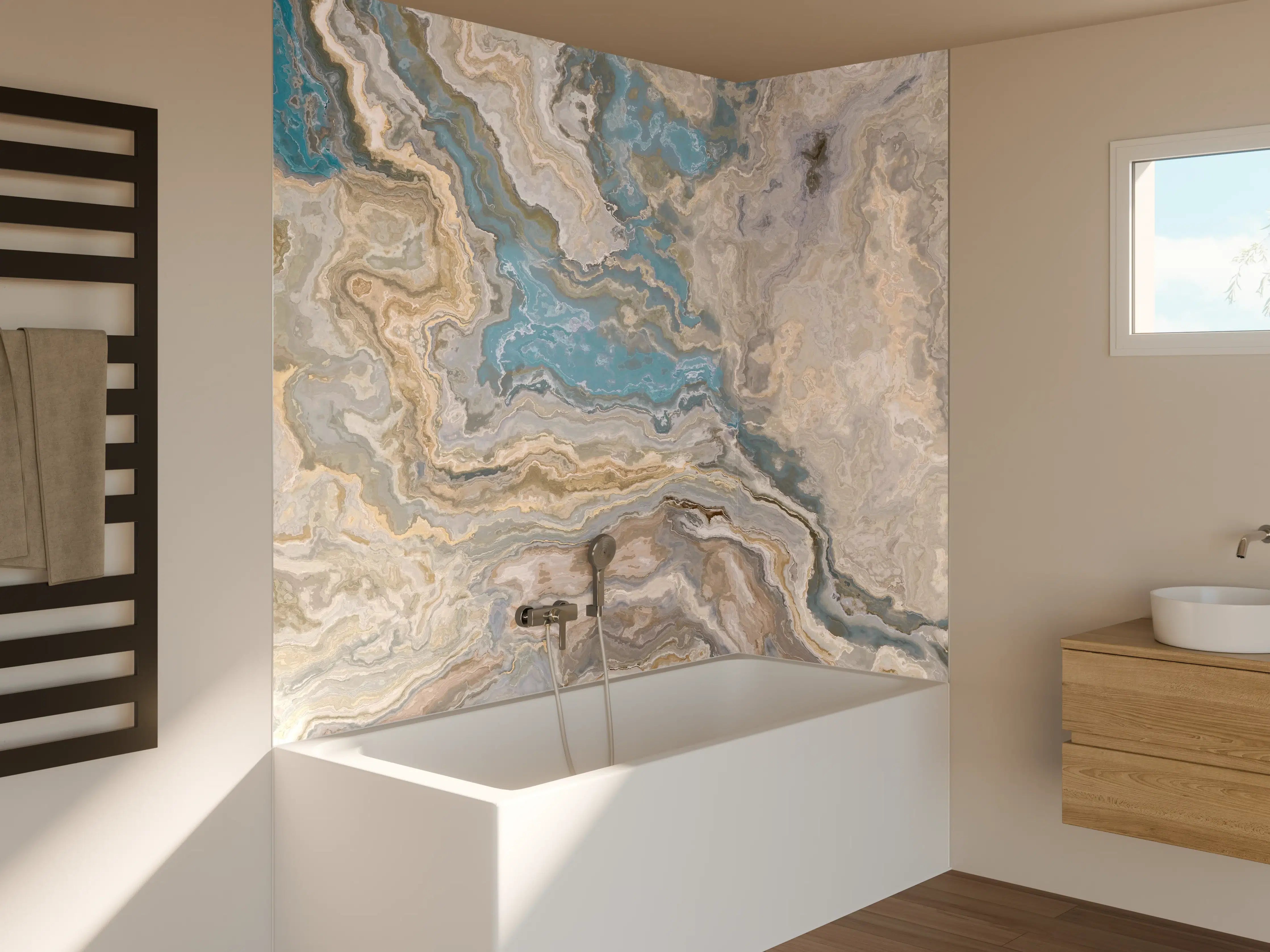 Badewannen-Rückwand - Luxus-Weiße Marmortextur mit Grauкаўierungen